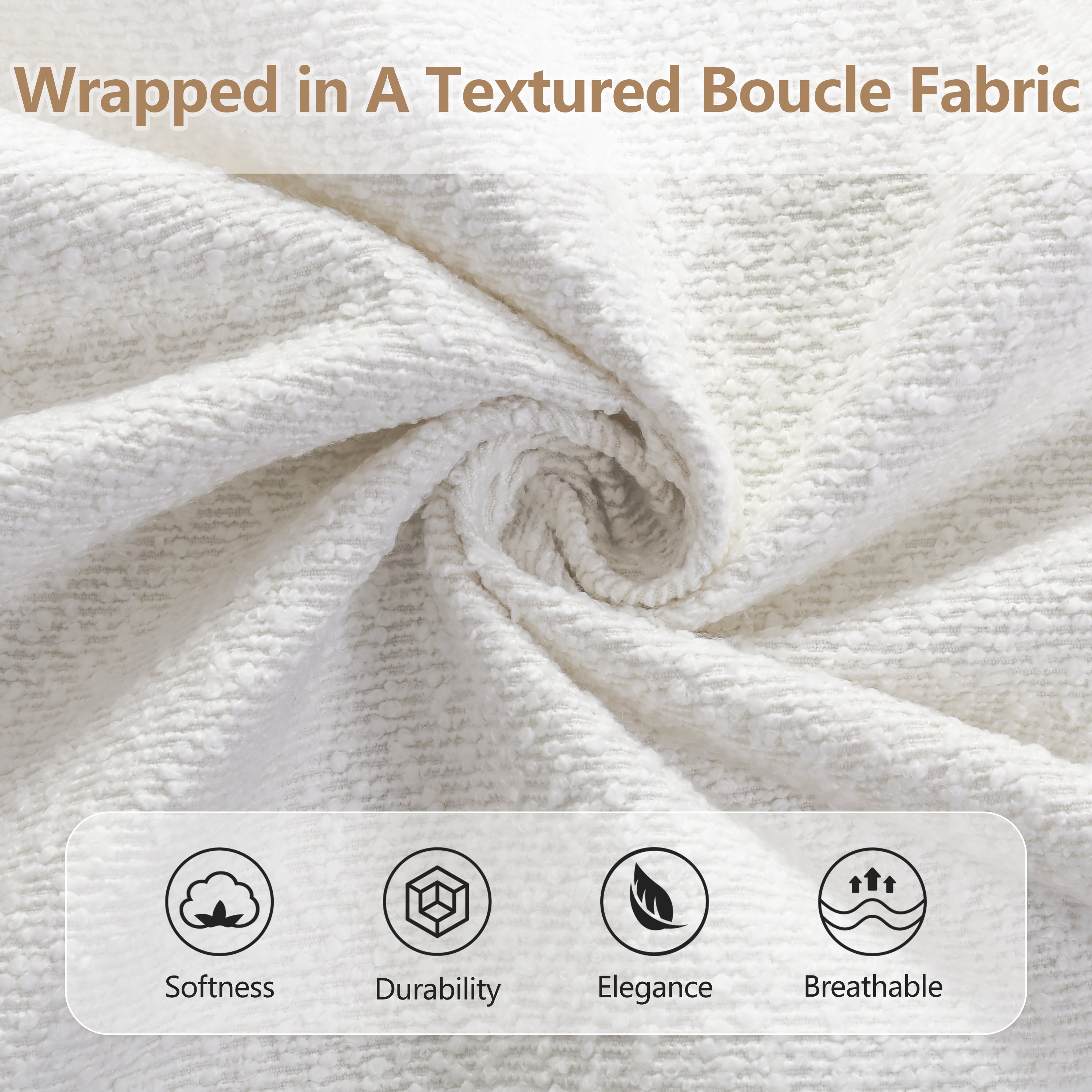 Ottoman Storage Bed Frame 5ft 150x200cm Upholstered Curved Headboard Boucle Warm White