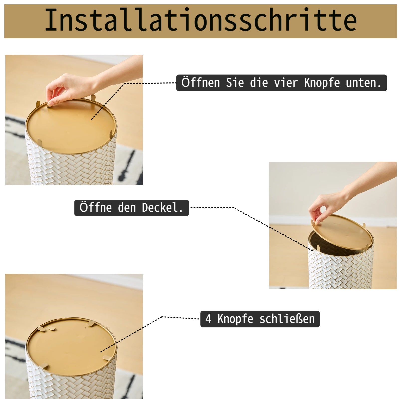 Floor Vase Set 3 Large Decorative 83/65/50cm High White Gold Metal