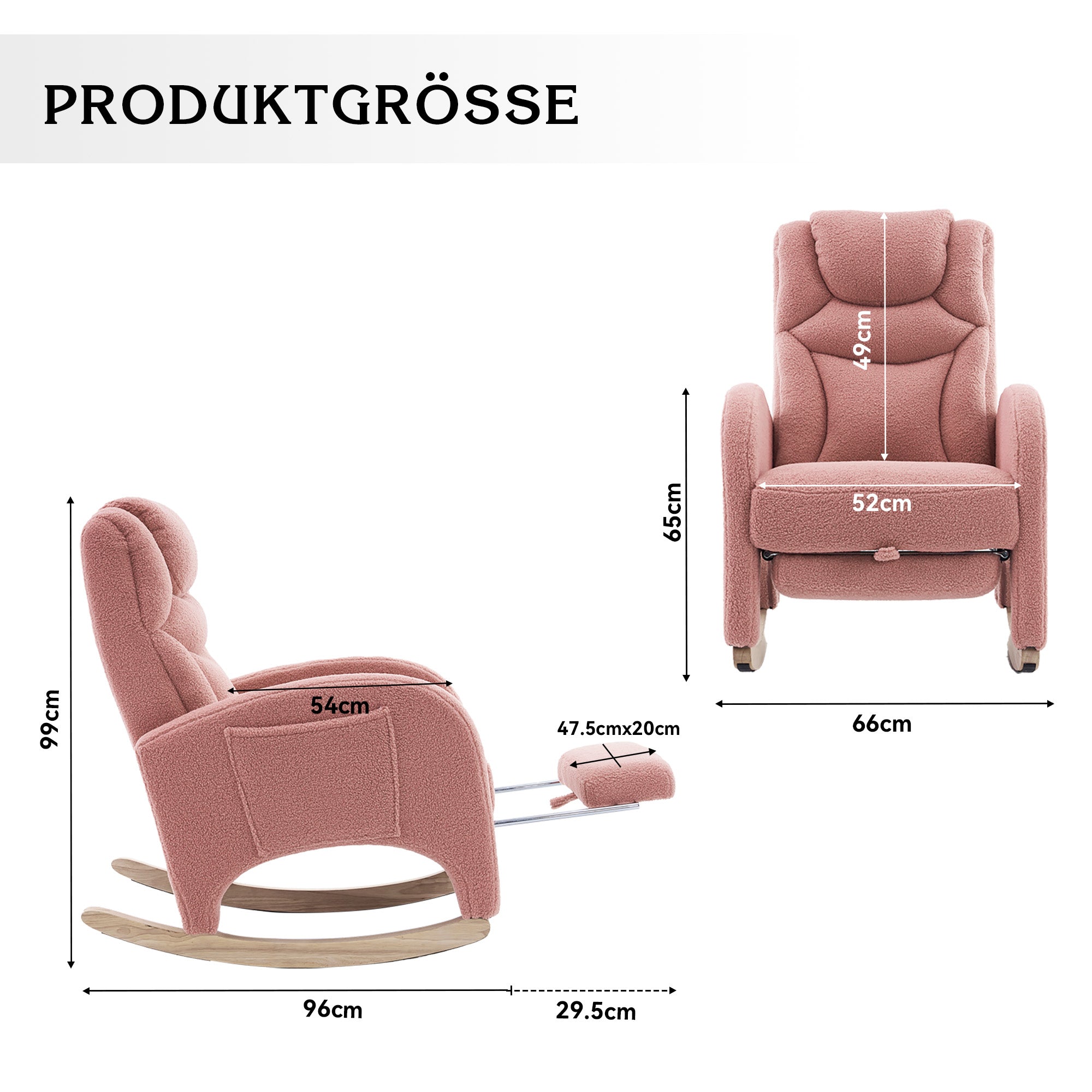 Rocking Chair, Upholstered with Armrest, Accent for Bedroom, Pink Teddy Fabric
