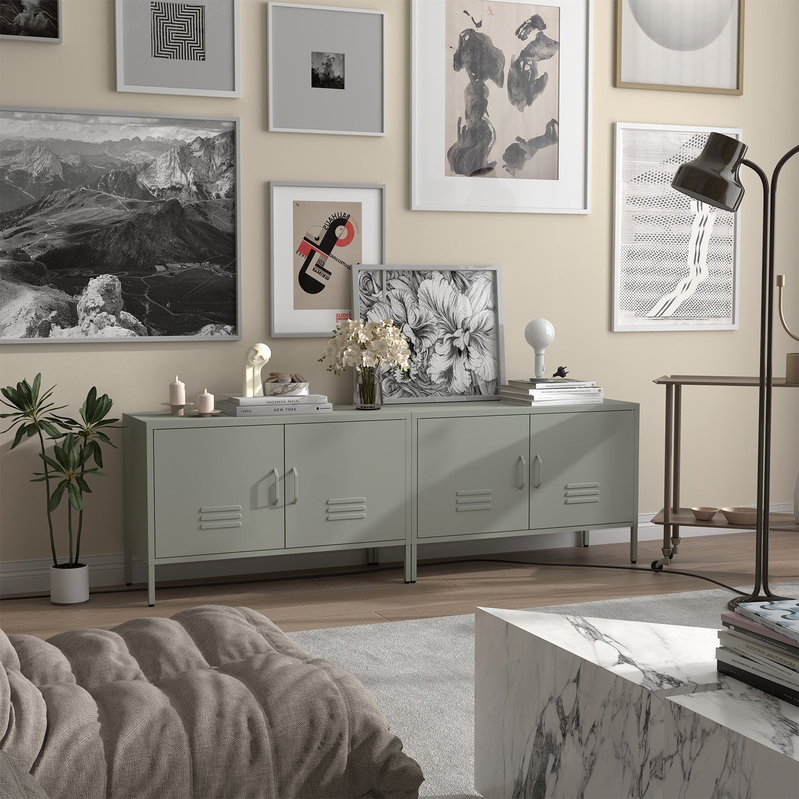 Metal Storage Cabinet with Adjustable Dividers and Cable Management, Green