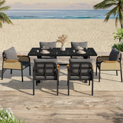 Modern Outdoor Sofa Set with Woven Armrests and Seat Cushions, Iron Frame