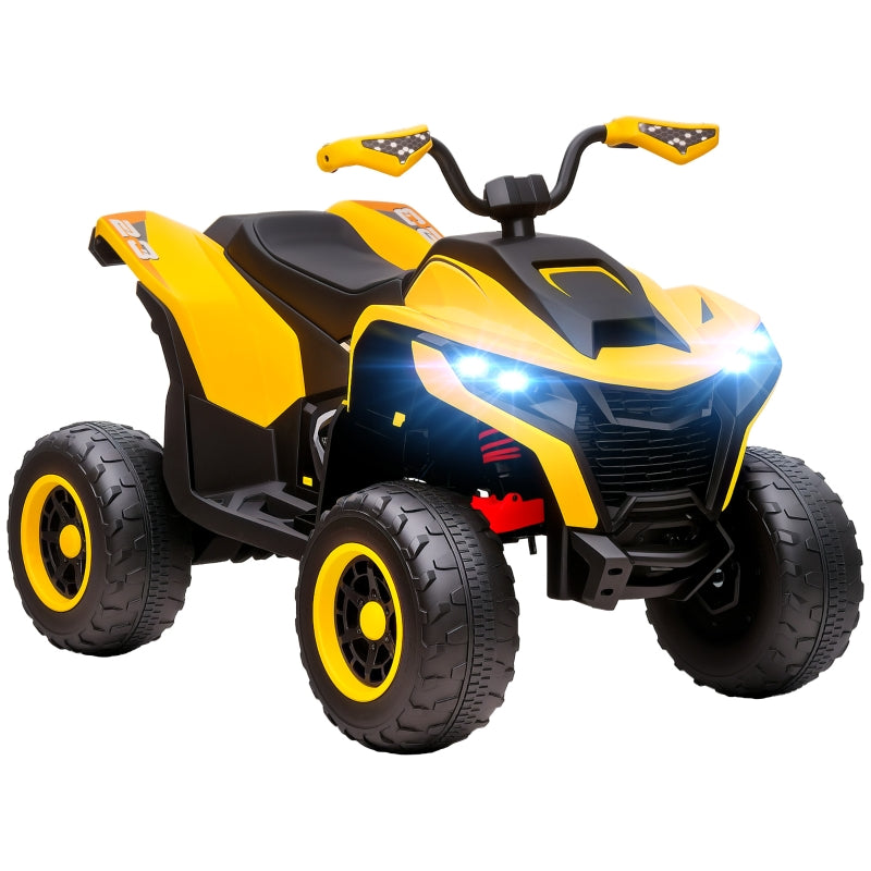 Electric Quad Bike for Kids with LED Headlights and Music, Yellow