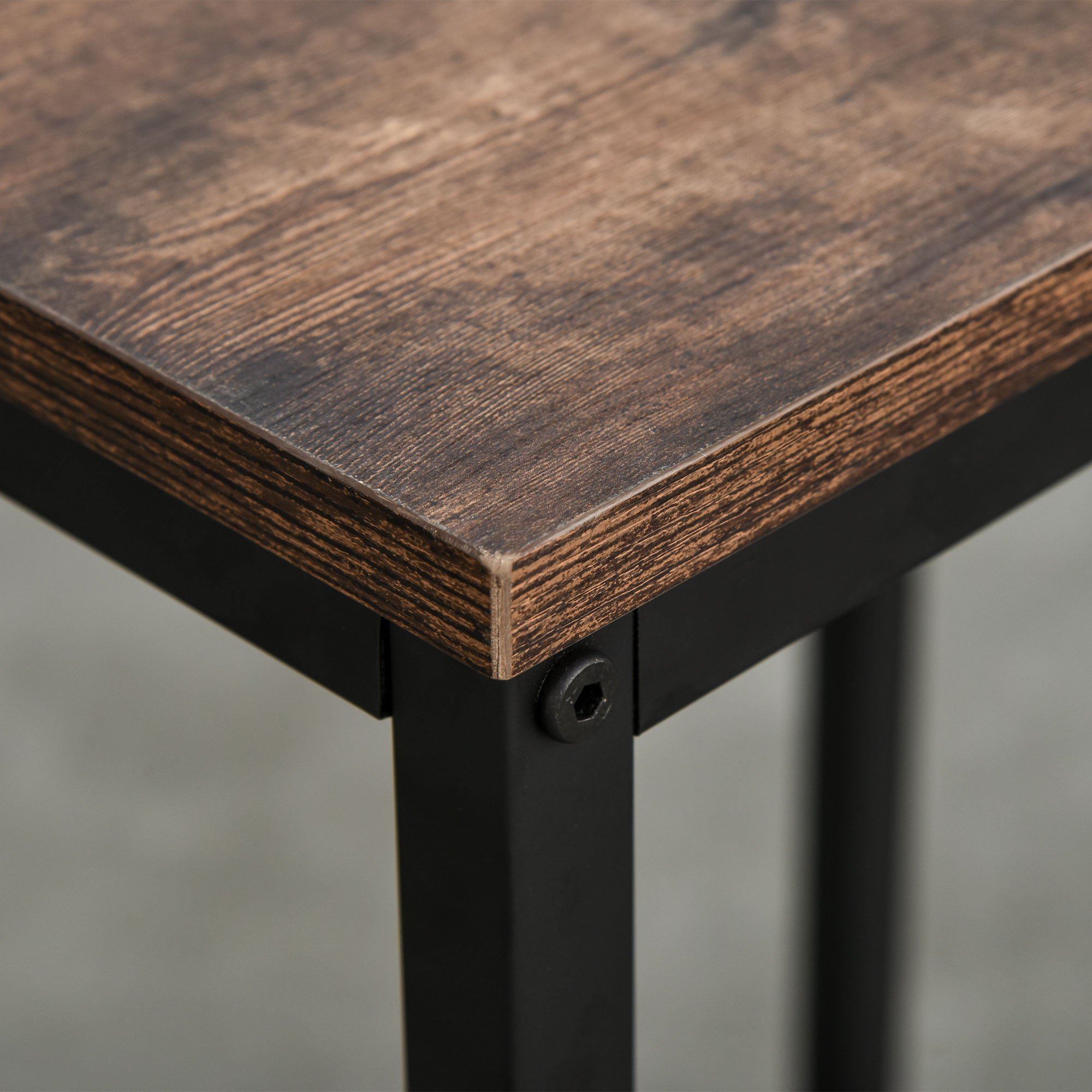 Industrial Bar Height Dining Table Set with 2 Stools & Side Shelf, 3 Pieces, Rustic Brown Engineered Wood