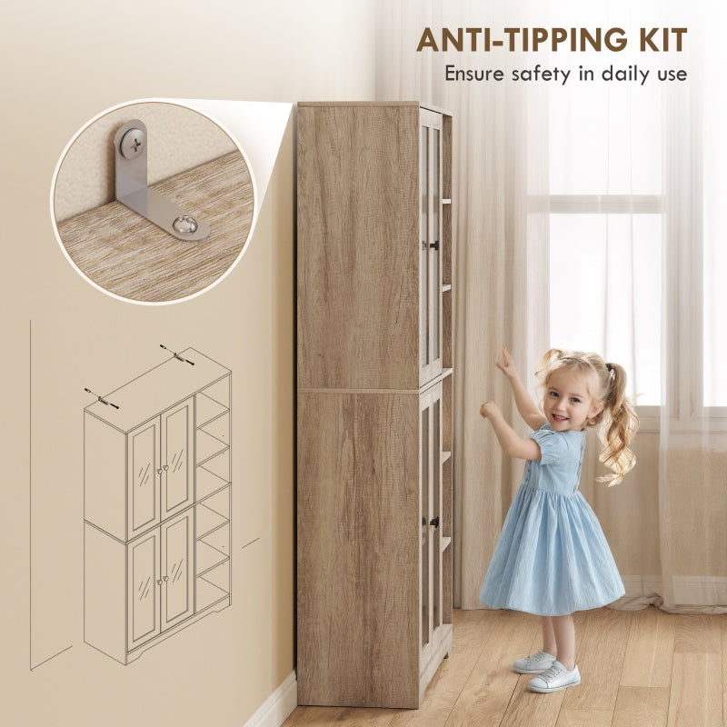 Multi-Storage Kitchen Cabinet with Glass Doors, Grey Wood-Effect