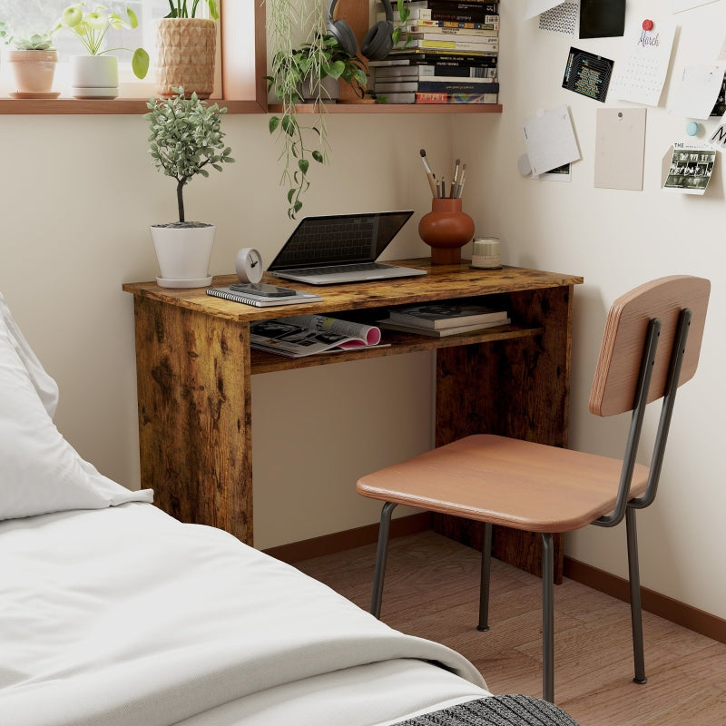Boxy Work Desk with Shelf - Wood-Effect