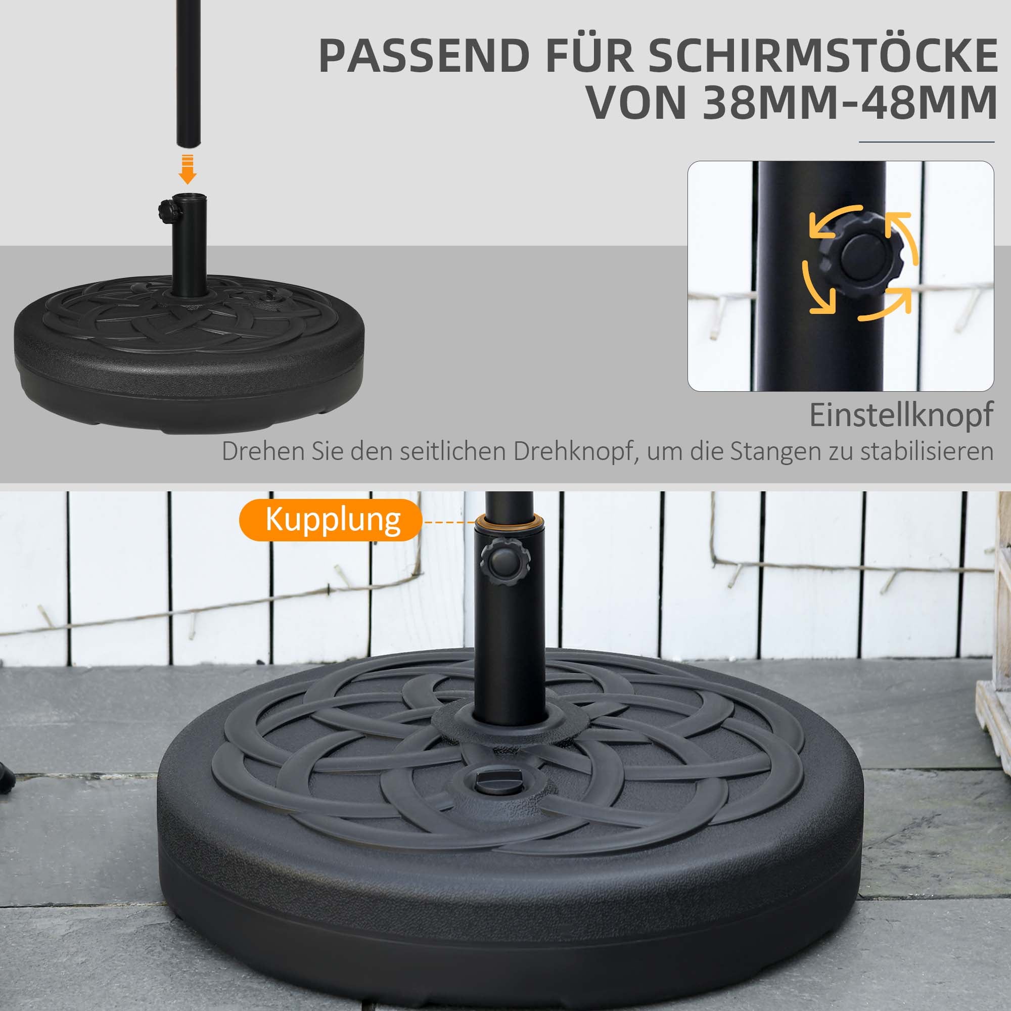 Parasol Base Round Fillable up to 35kg Stand Ø38/48mm Black