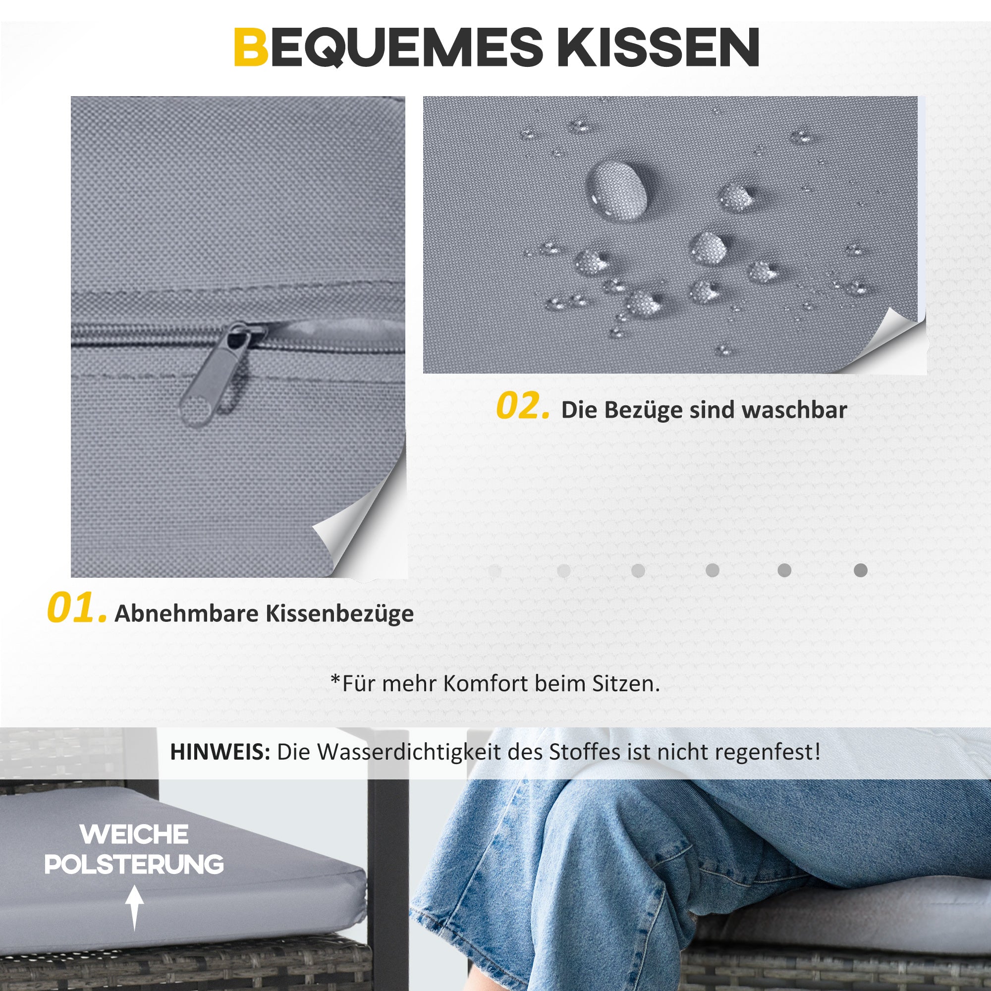 Polyrattan Balcony Set for 2 People, Weatherproof Cushions, Grey