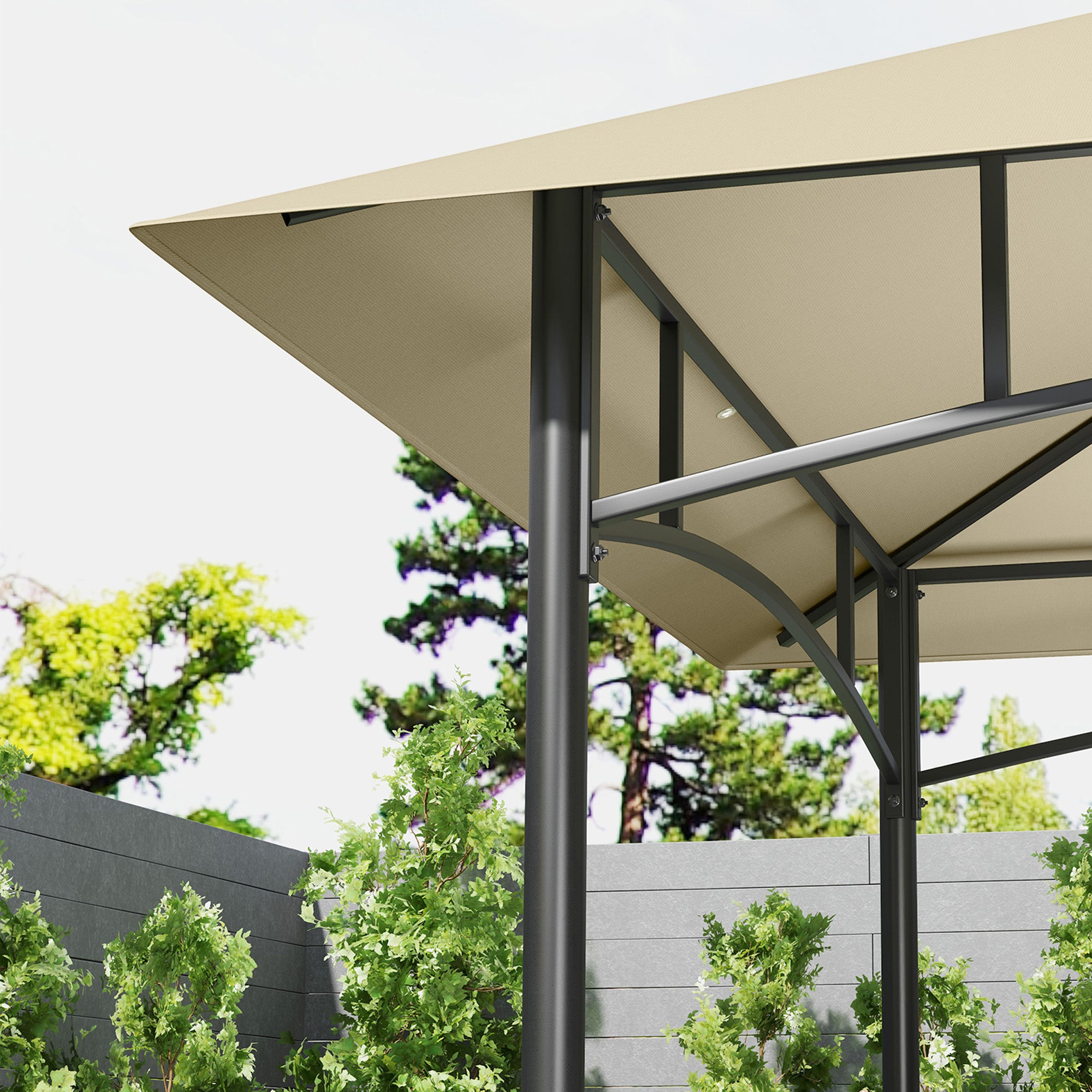BBQ Pavilion, Double Roof, Side Shelves, Steel, Beige
