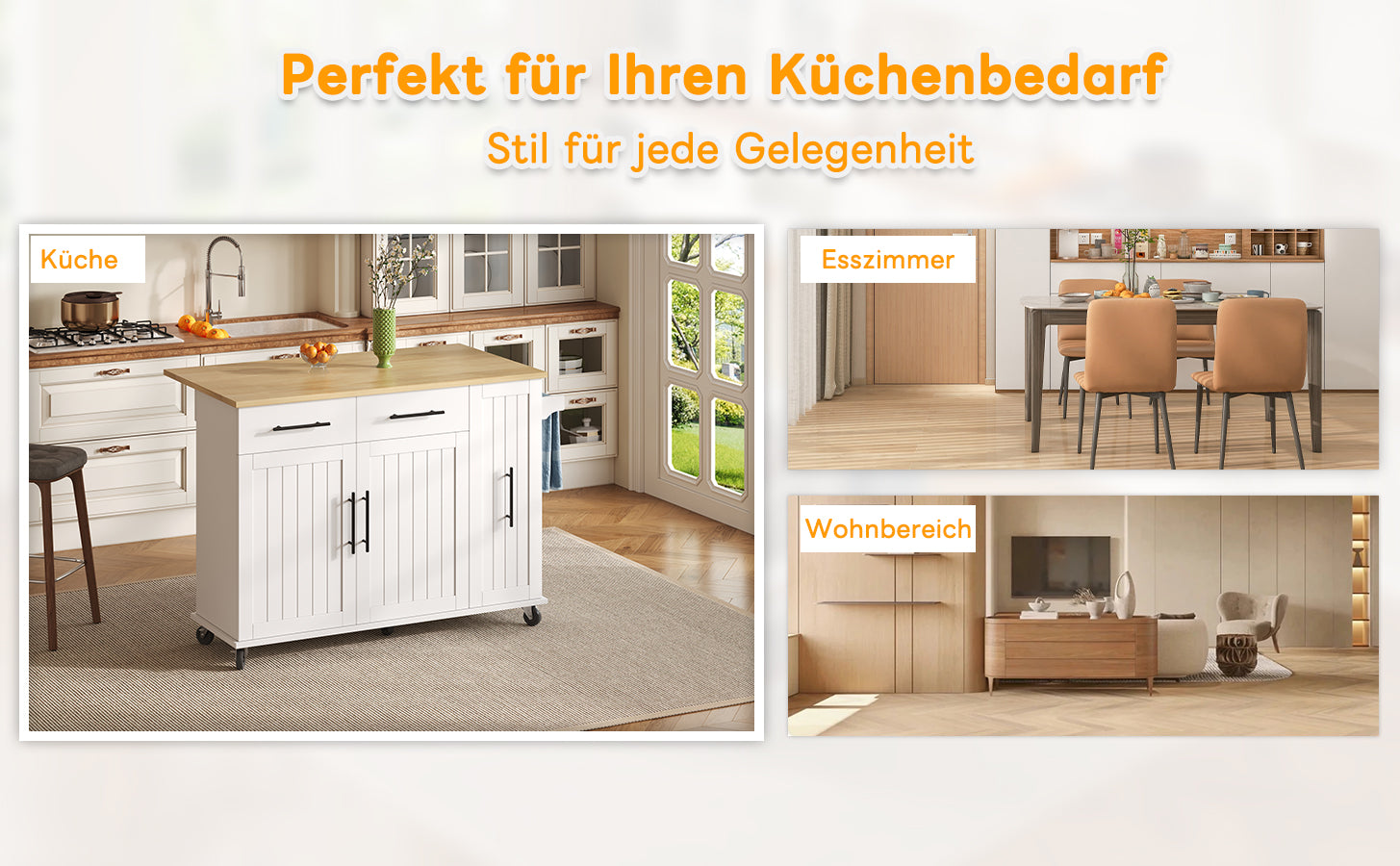 Kitchen Island Drop Leaf Storage Cart Rolling 3-Tier Pull-Out Organizer White