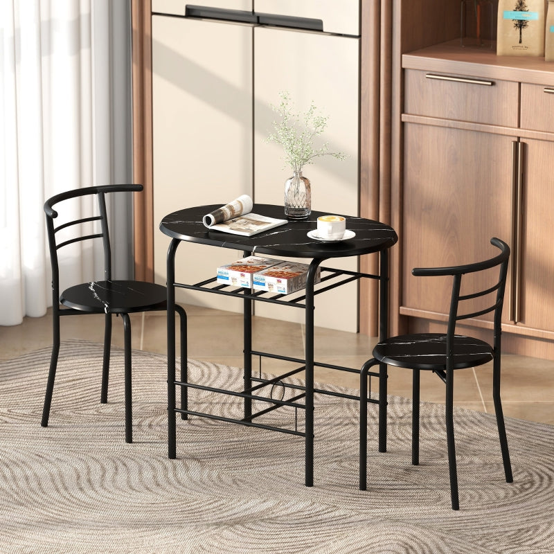 Three-Piece Compact Dining Set, Two Chairs and Table, Black