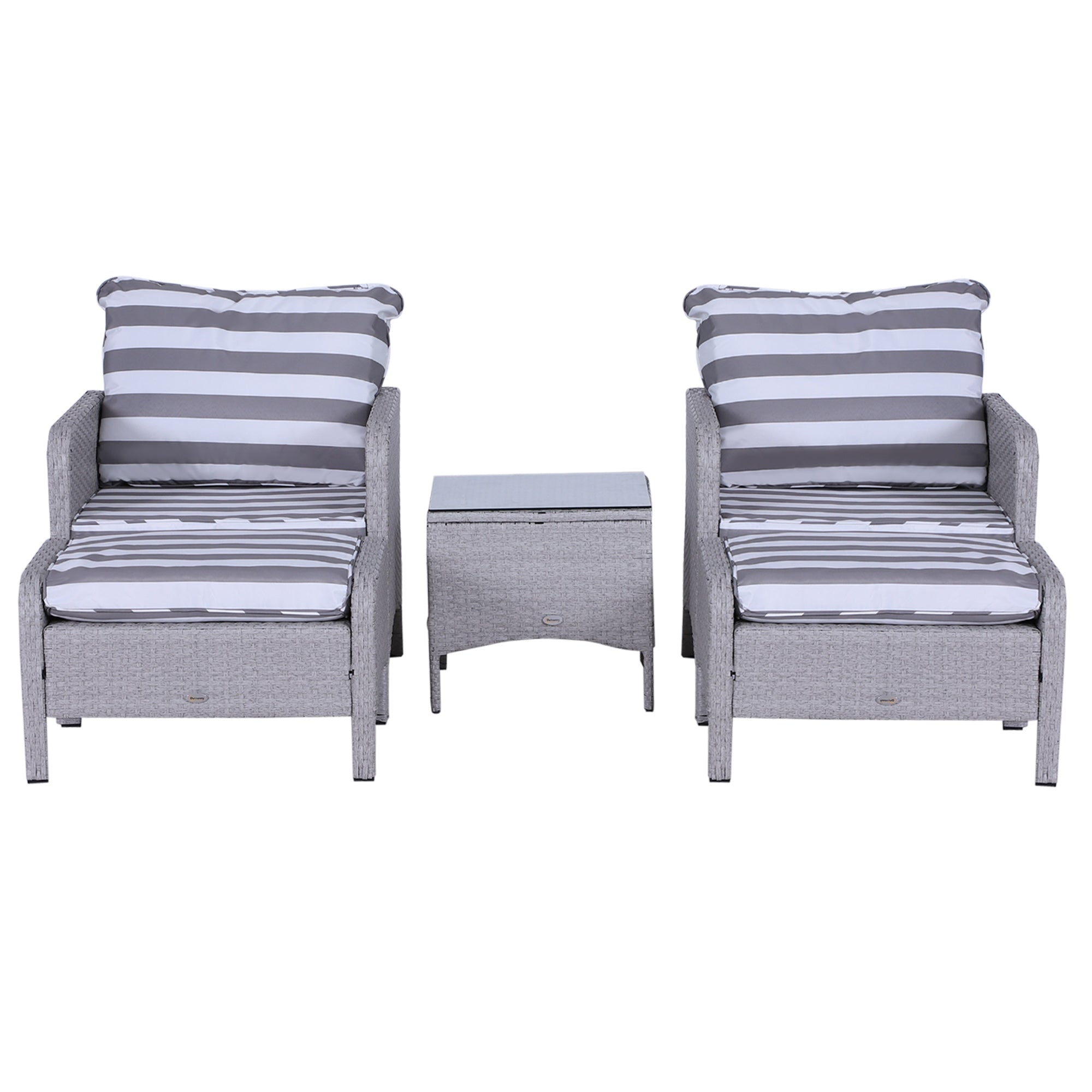 5 Pieces PE Rattan Garden Furniture Set with 10cm Padded Cushions, Glass Top Table, Grey and White Rattan