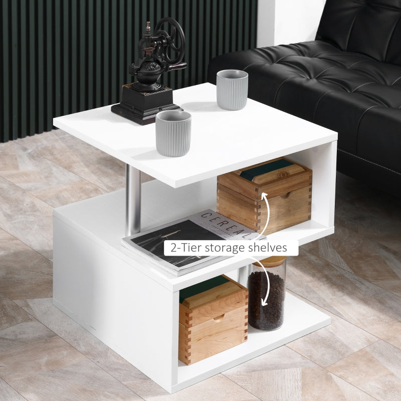 Wooden S Shape Cube Coffee Table 2 Tier Storage Shelves White