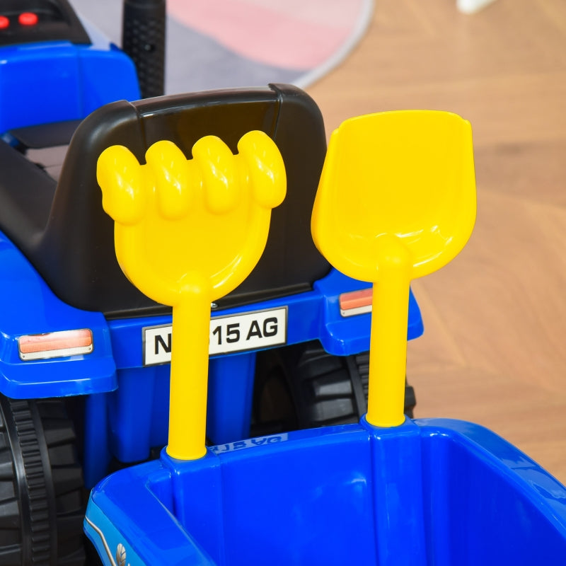 Ride-on Tractor with Trailer, Horn and Sand Toy, Blue Plastic and Metal