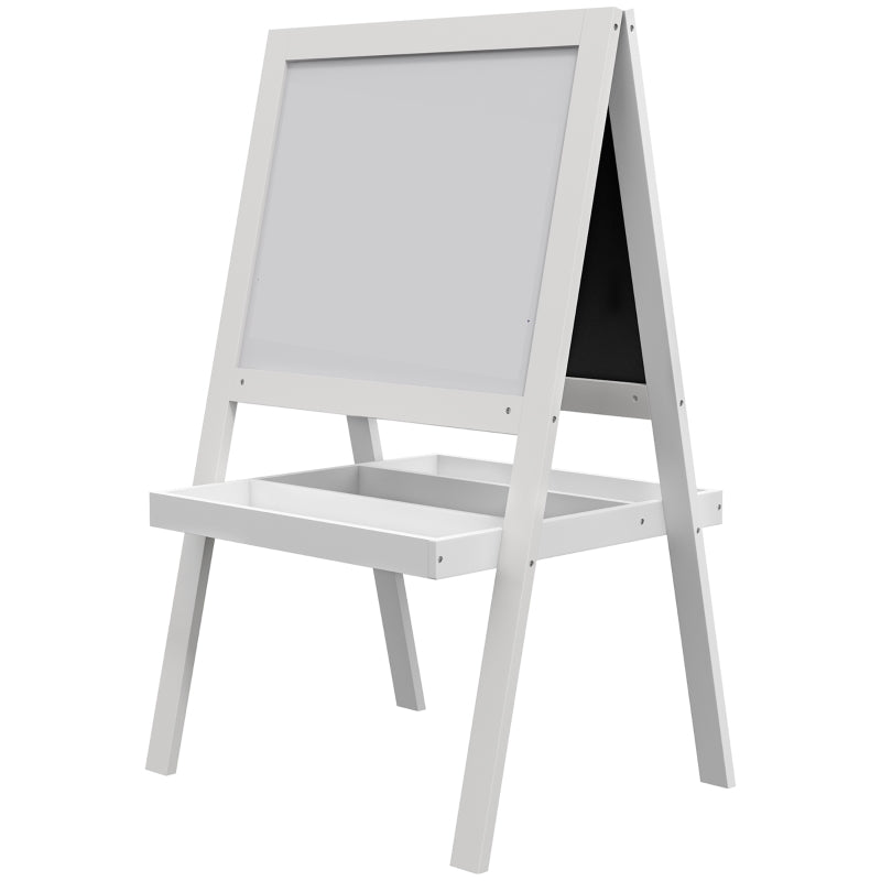 Kids Easel Double Sided Whiteboard Chalkboard Storage 2 in 1 Standing, White