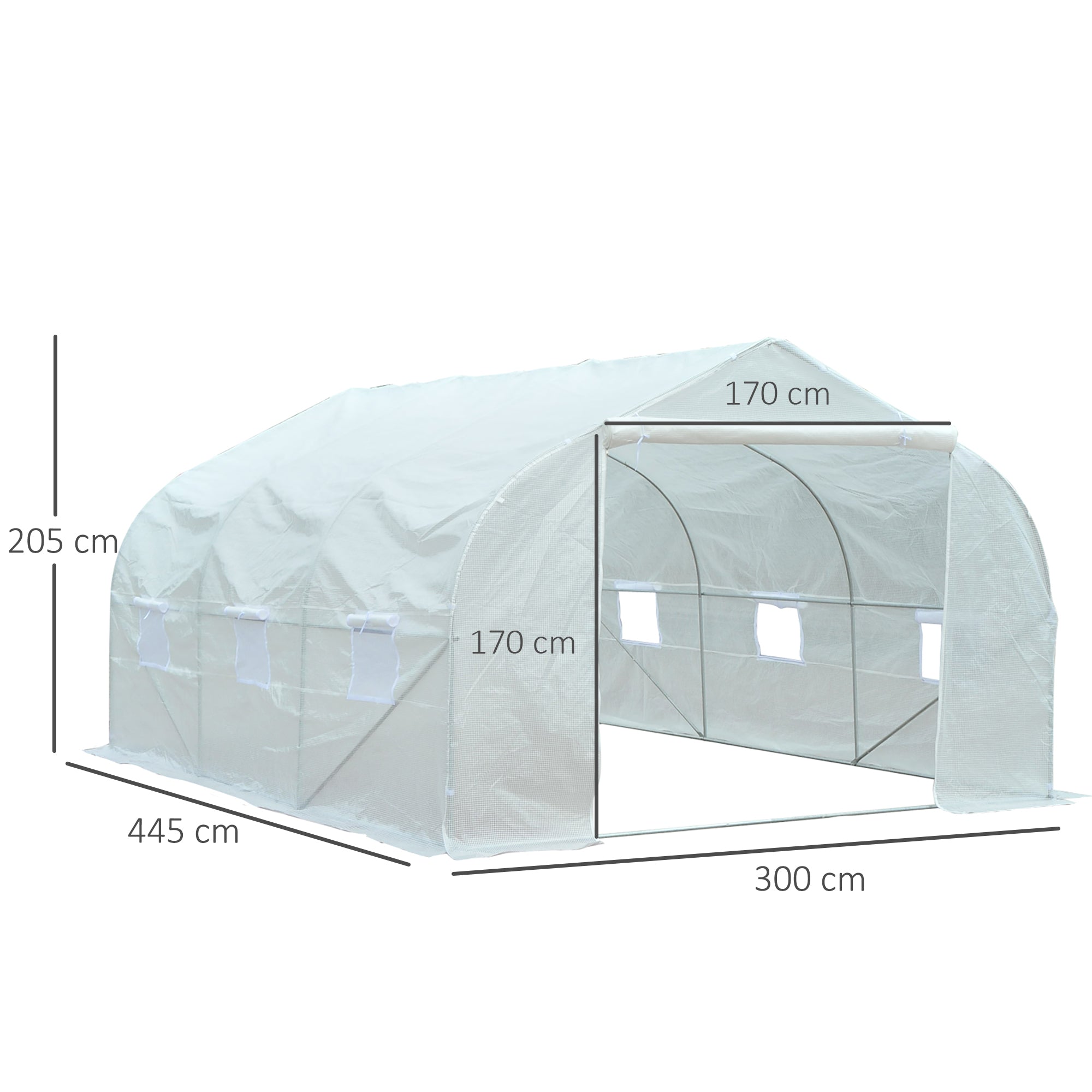Walk-In Polytunnel Greenhouse, 4.5 x 3 x 2m with Door and Windows, White