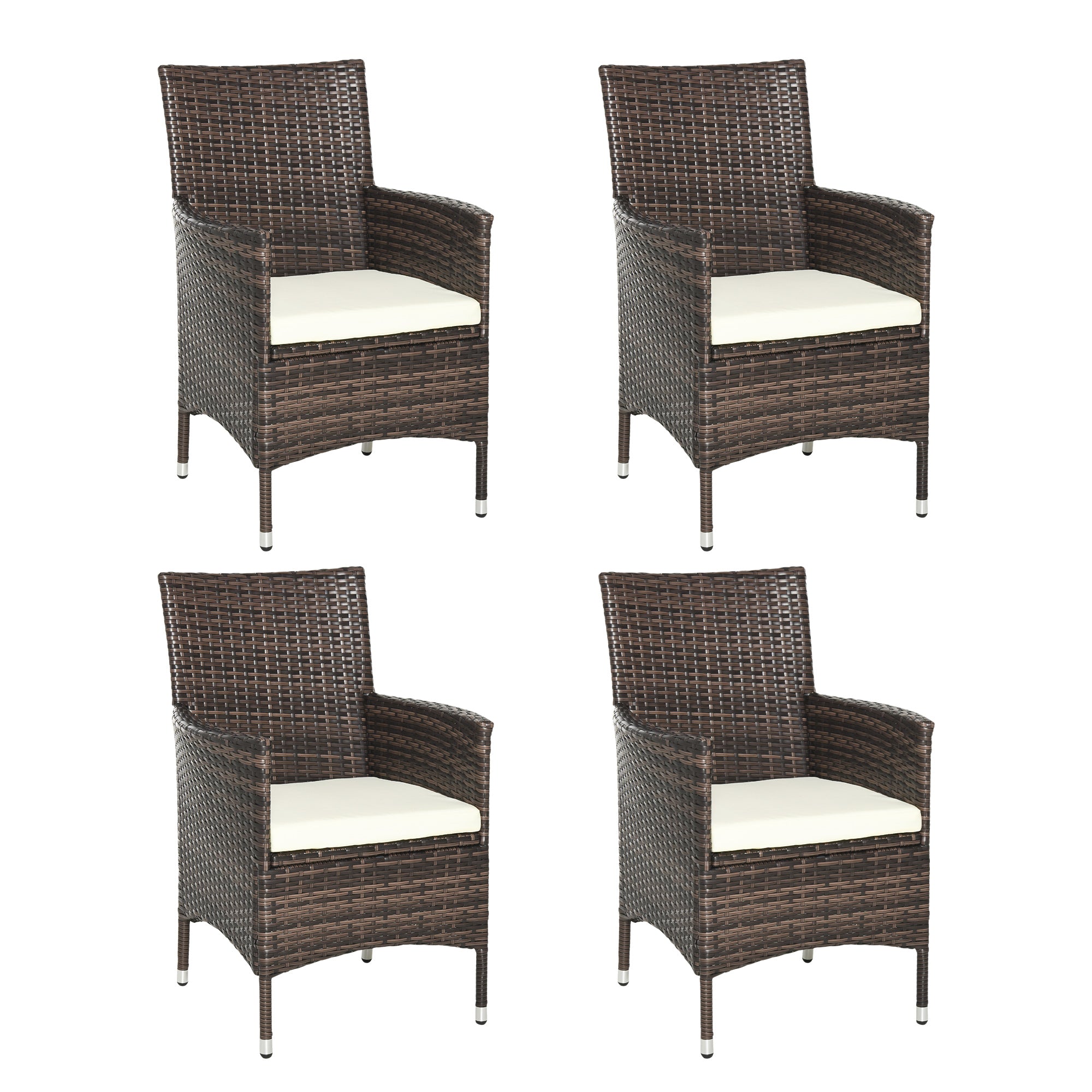 4 PC Rattan Chair Set, Cushioned Patio Sofa, Outdoor Rattan Furniture