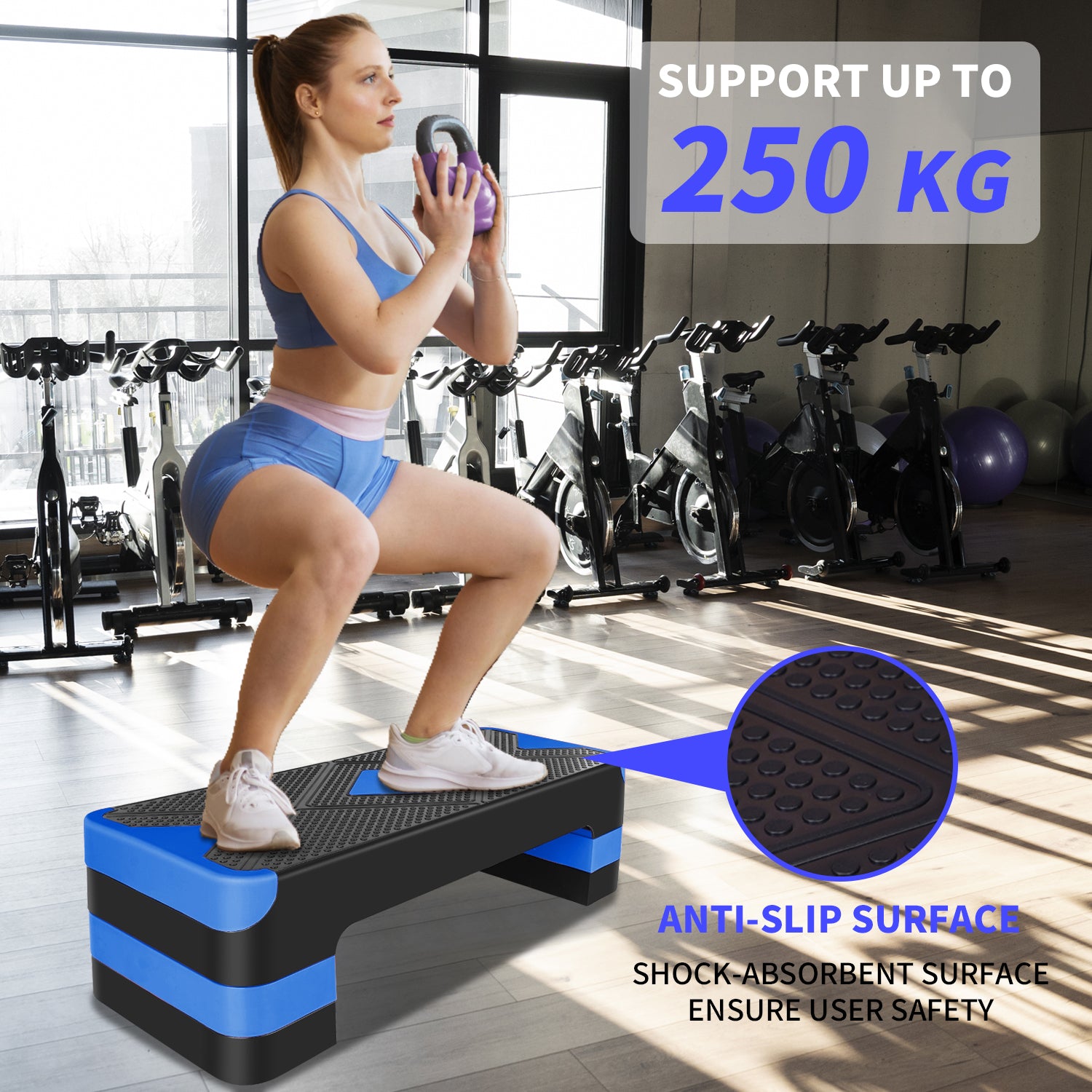 Aerobic Step, Adjustable Height, 68.5cm, Blue