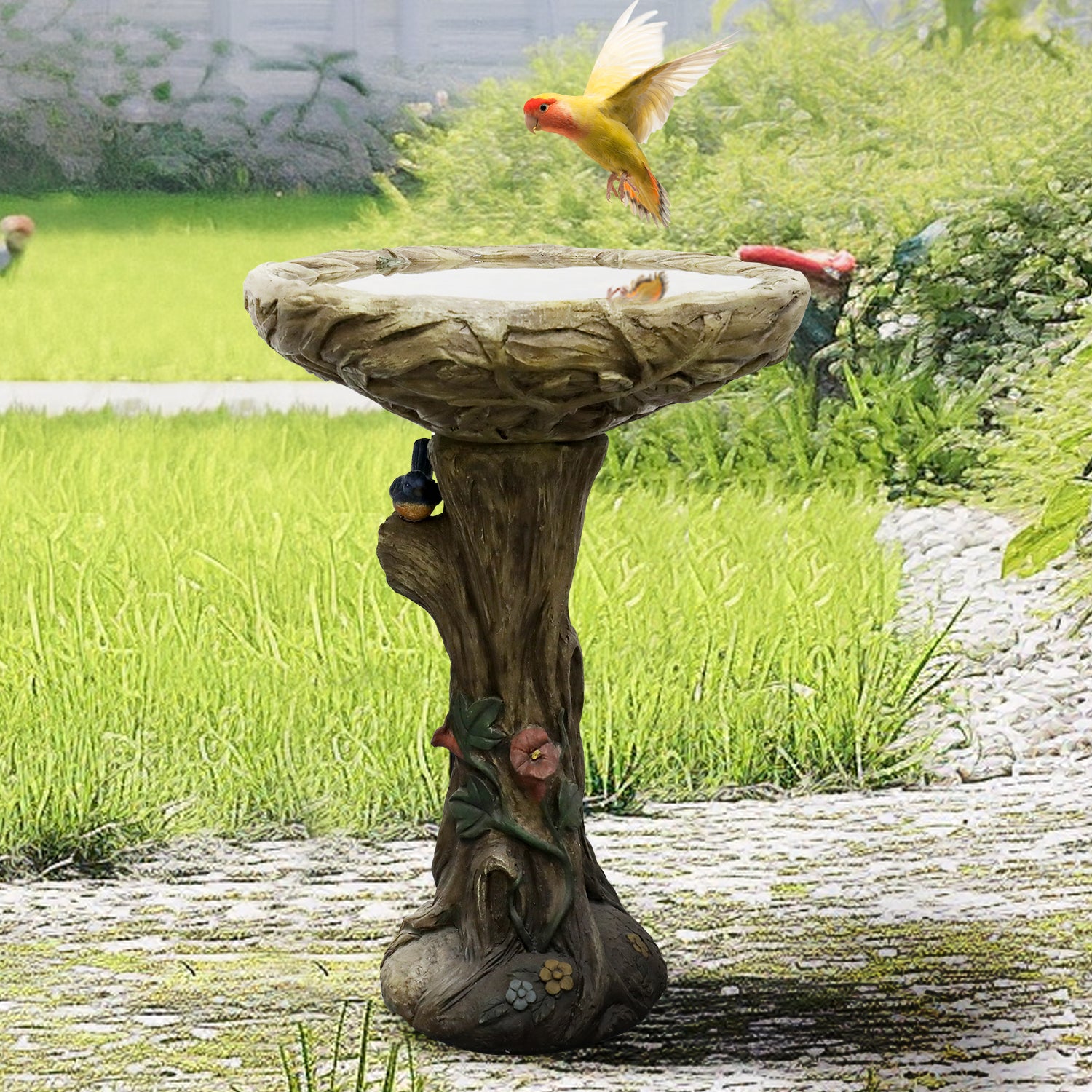 Birdbath Fountain, Concrete Wood Look, 65cm High