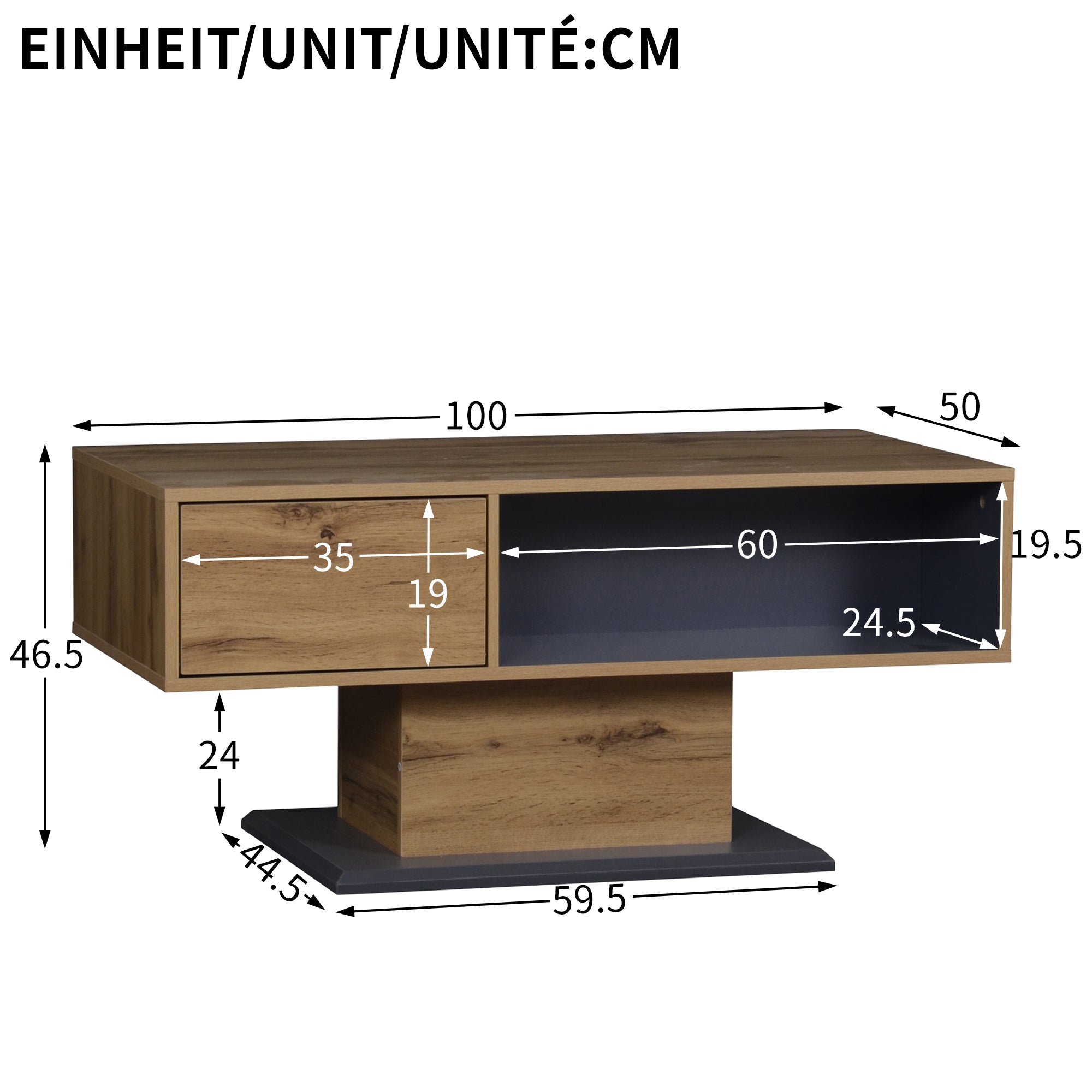 Coffee Table Modern Double-Sided Storage Large Shelf