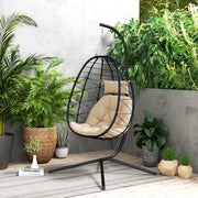 Hanging Egg Chair, Indoor Outdoor Swing Chair with Folding Basket & Stand, Khaki