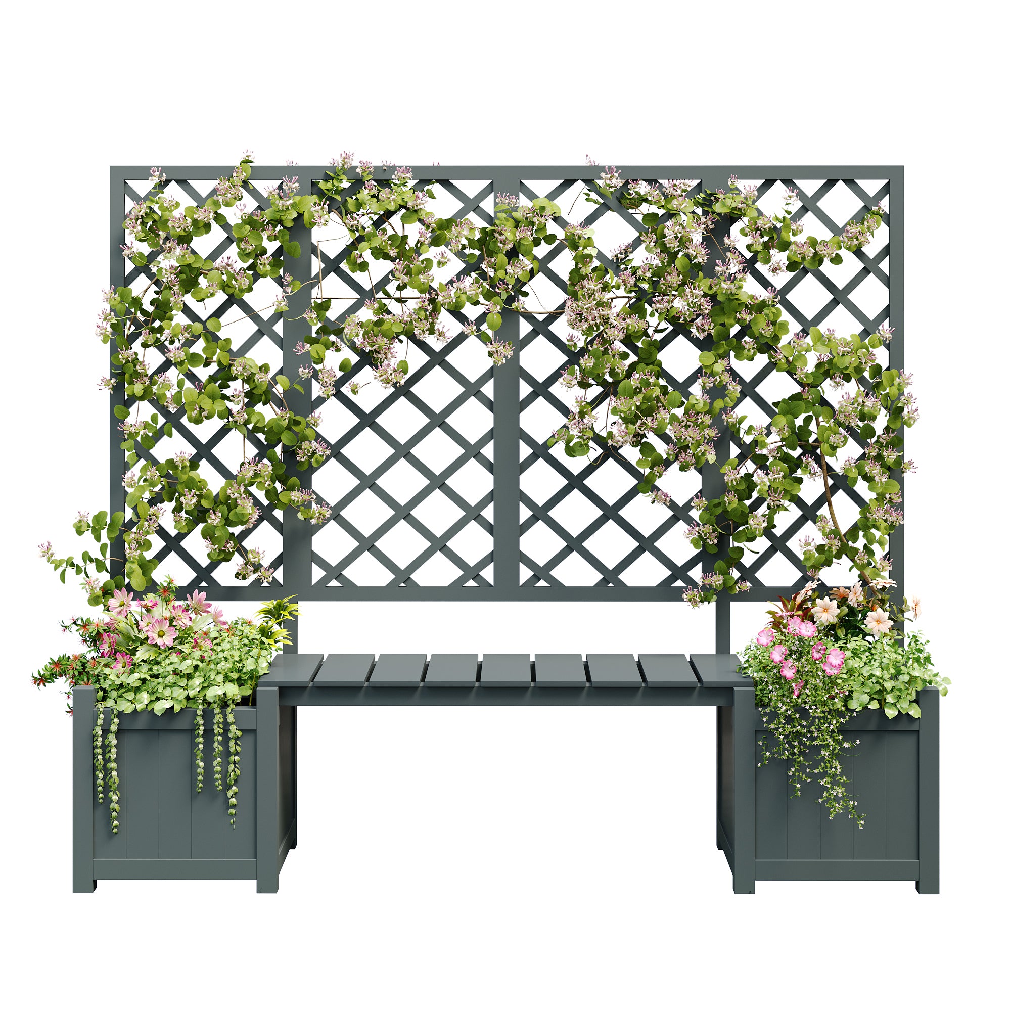 Planter Box with Trellis and Seating - Solid Grey Fir