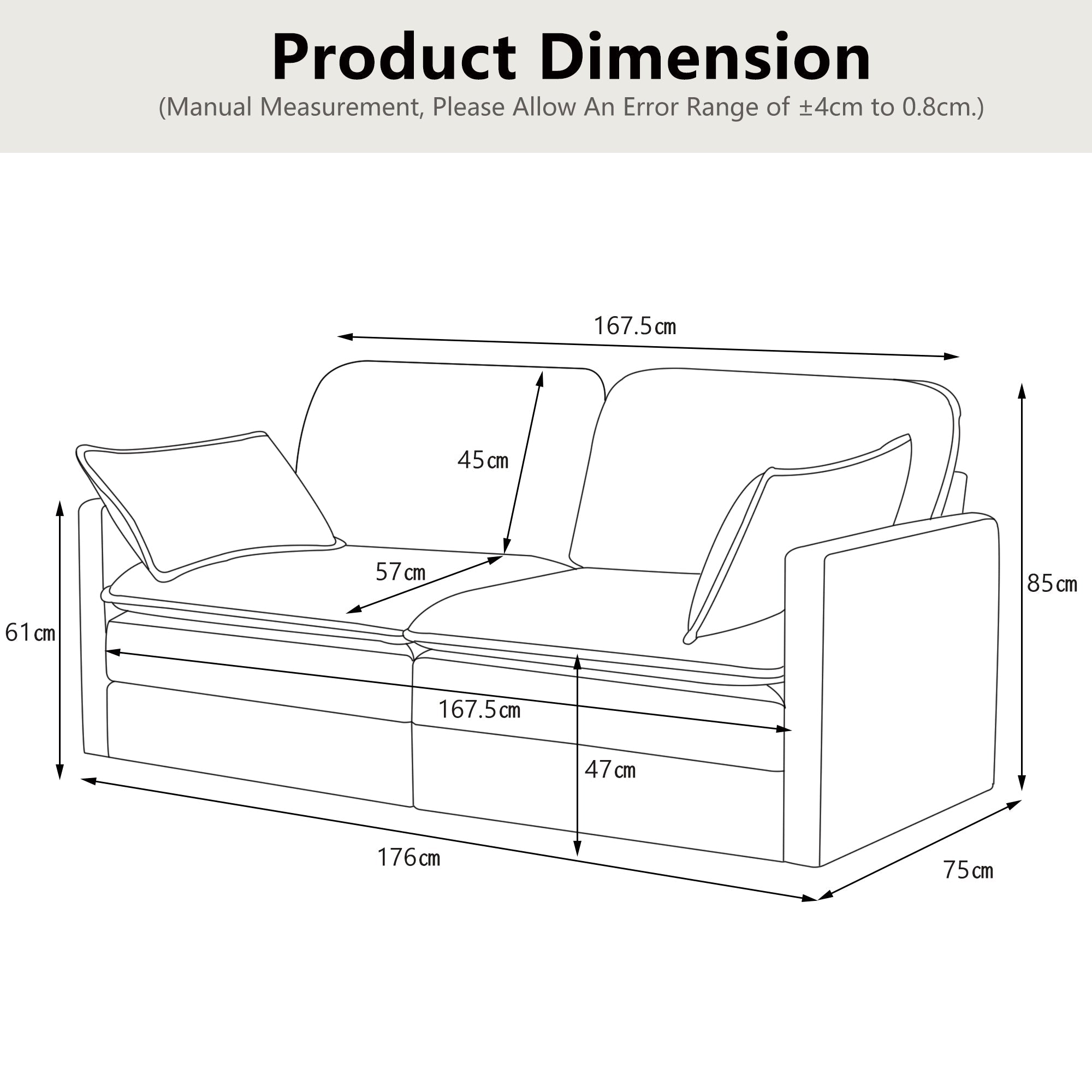 Modern Minimalist 2-Seater Sofa, Comfortable & Spacious, for Living Room/Bedroom