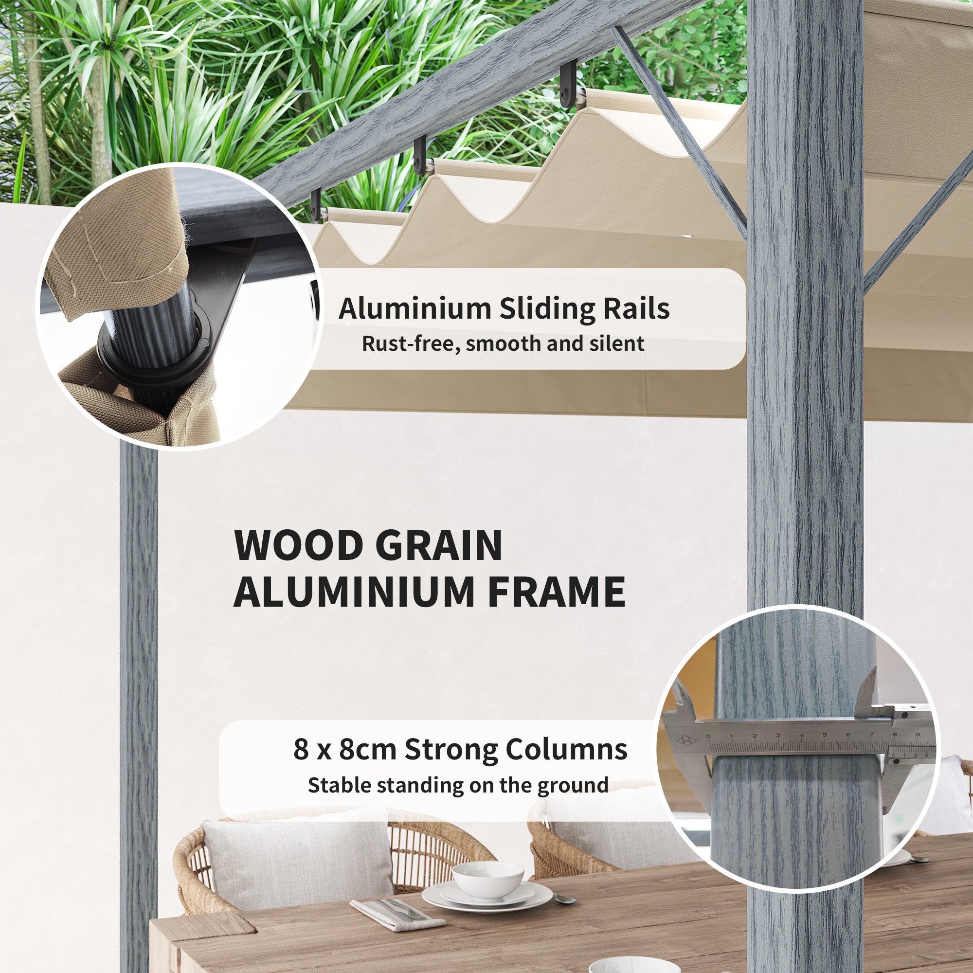 Ret retractable roof pergola 3 x 3 m - Grey
