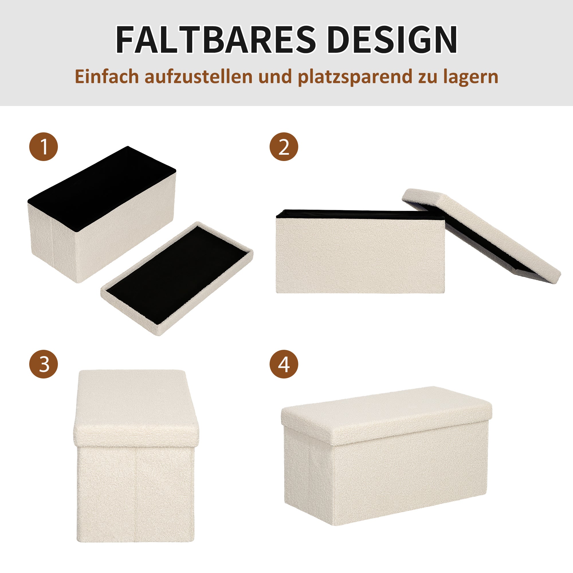 Bench with Storage, Foldable Upholstered Bed Chest, Velvet Cream White