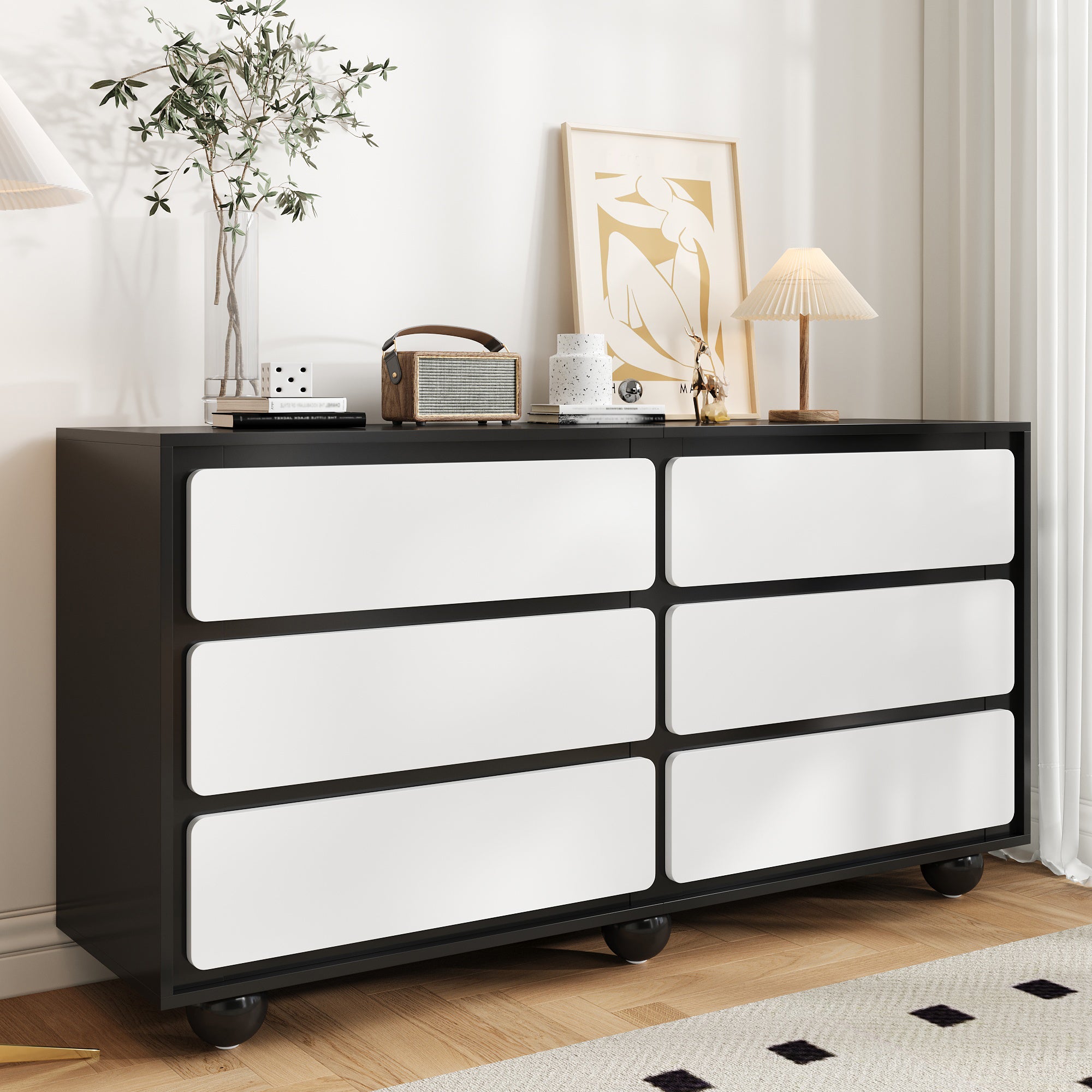 Sideboard, Six-Drawer Chest & Dressing Table, Modern, Black & White