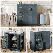 Bathroom Vanity Unit with Ceramic Sink and Storage Drawers, Blue