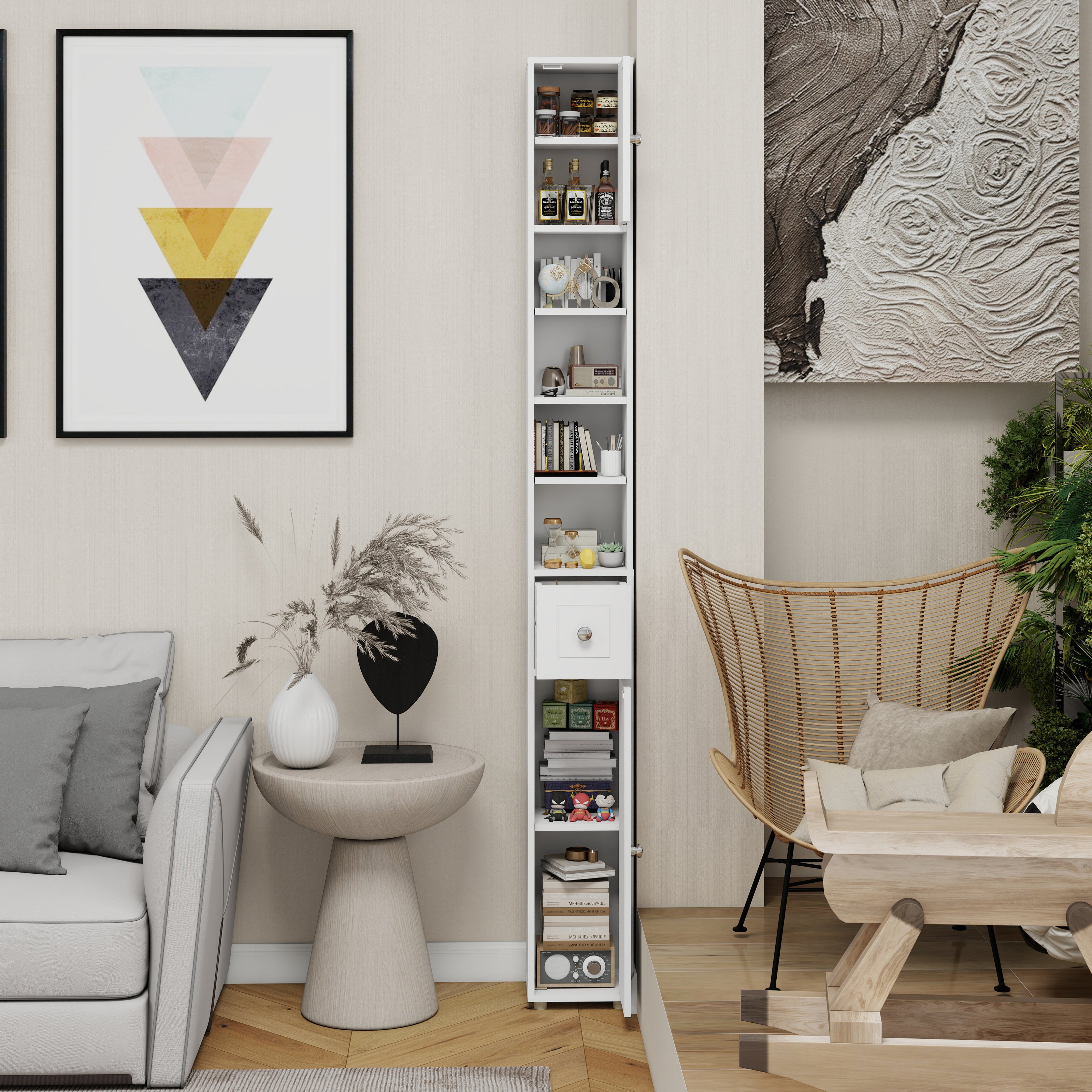 Tall Slim Bathroom Storage Cabinet, 71" Freestanding with 1 Drawer, 2 Doors, 4 Shelves-White