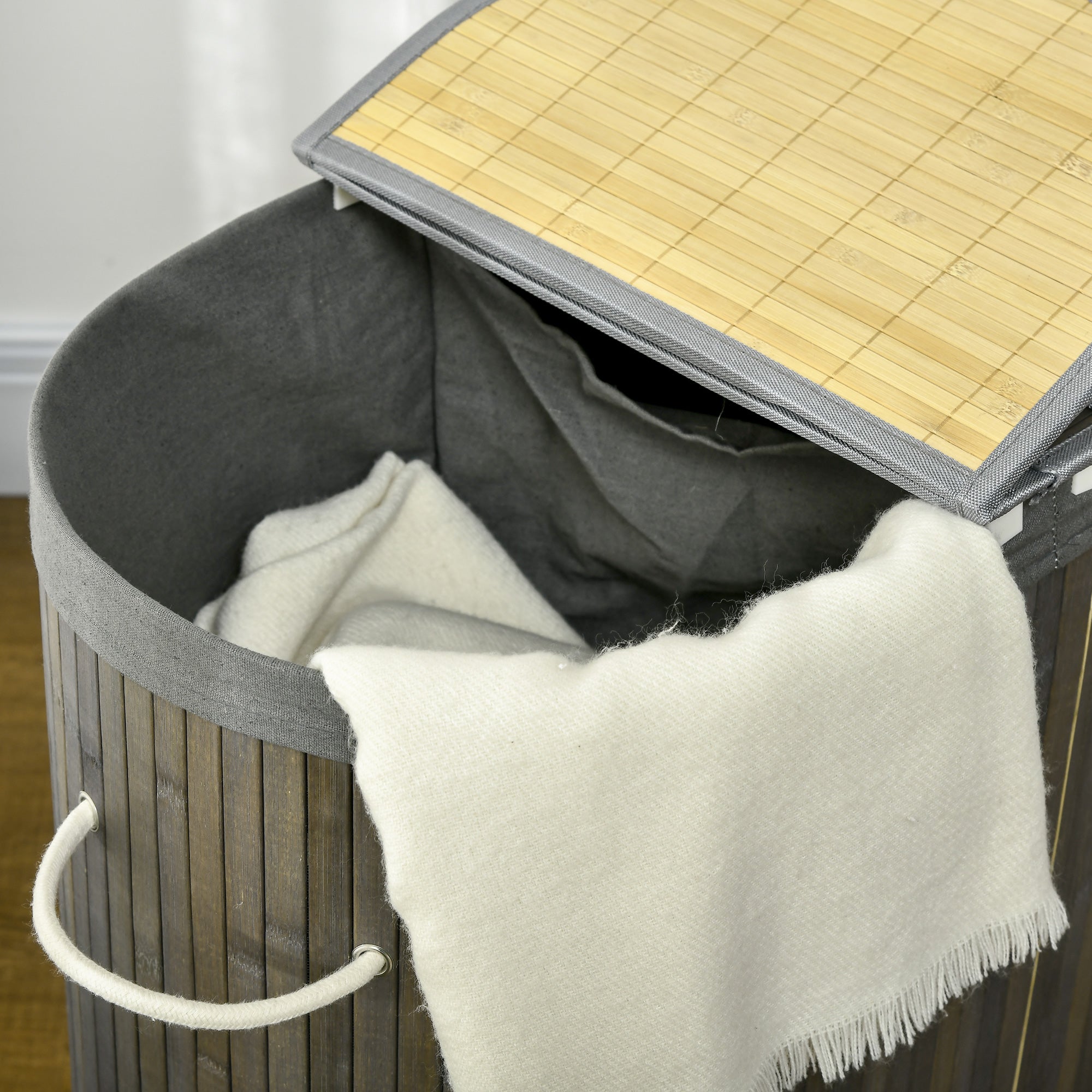 Bamboo Laundry Basket, 100L with 2 Removable Bags, Gray