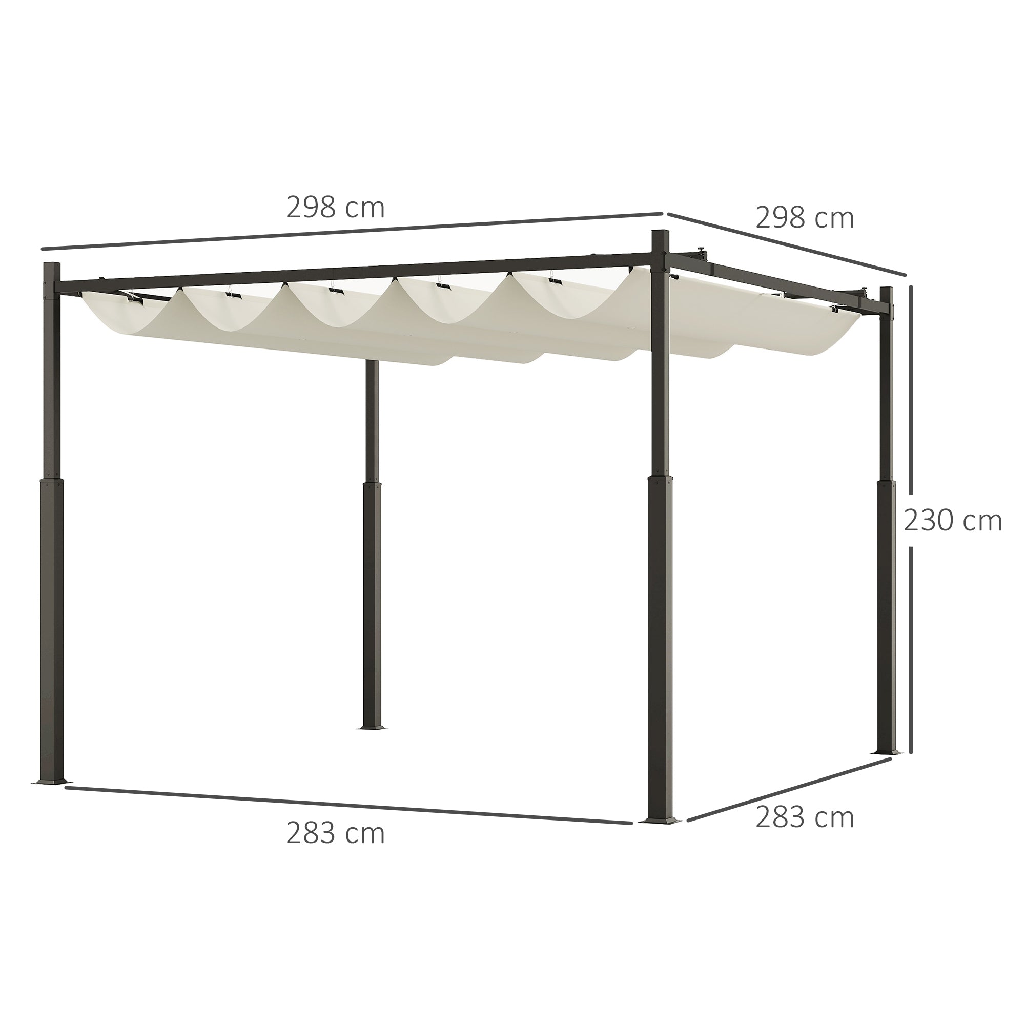 Metal Pergola with Retractable Roof, UPF30+, 80mm Column, Cream White