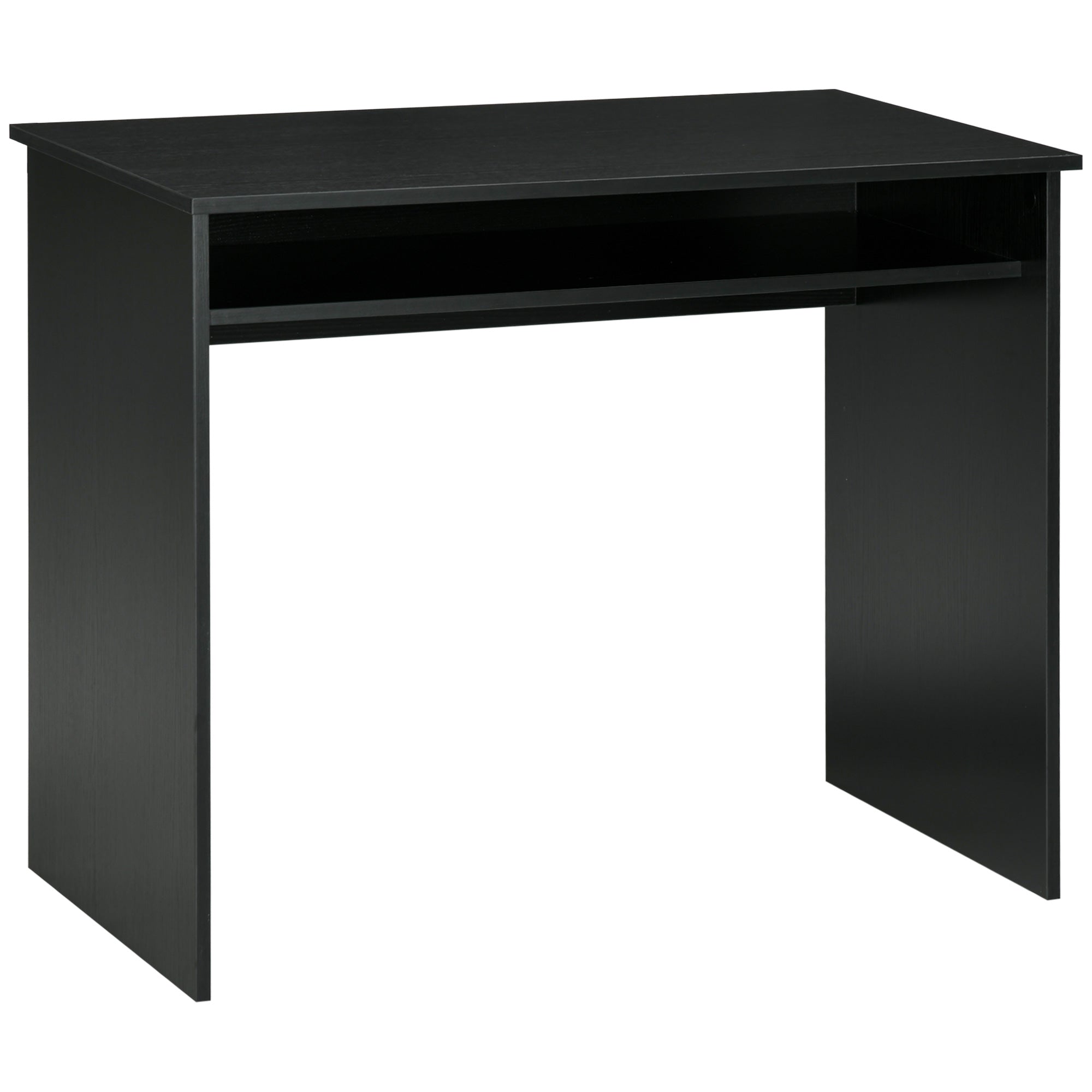 Modern Computer Desk Home Office Small Writing Desk with Storage Shelf Black Wood Grain