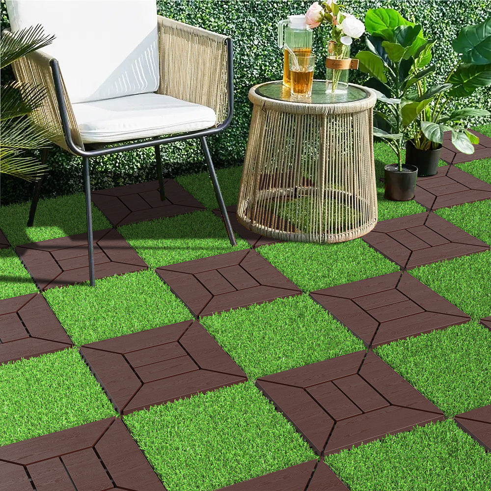 Artificial Lawn Tiles 36pcs Interlocking 12x12 inches - Green