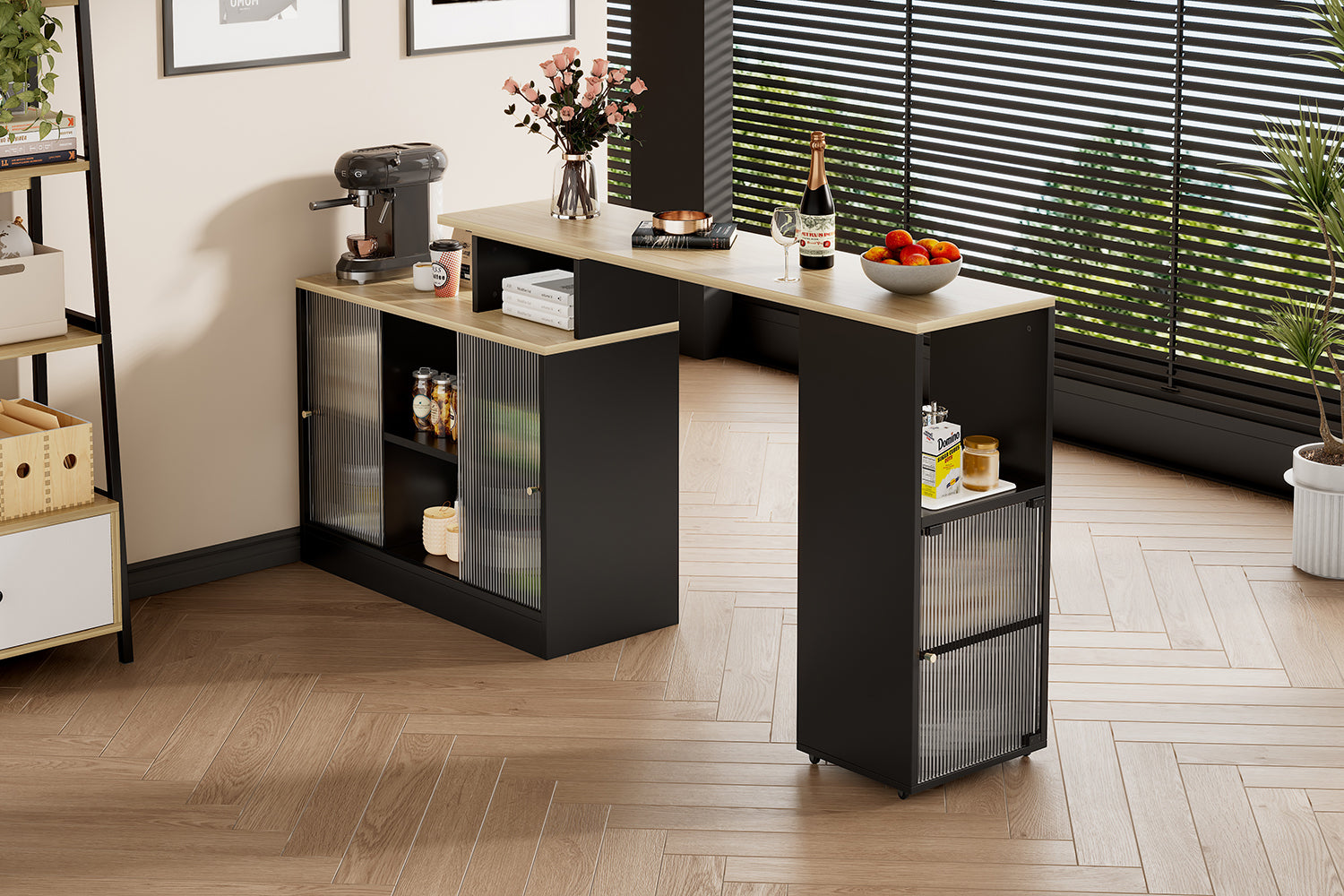 Extendable Bar Table Movable Swivel Storage Black