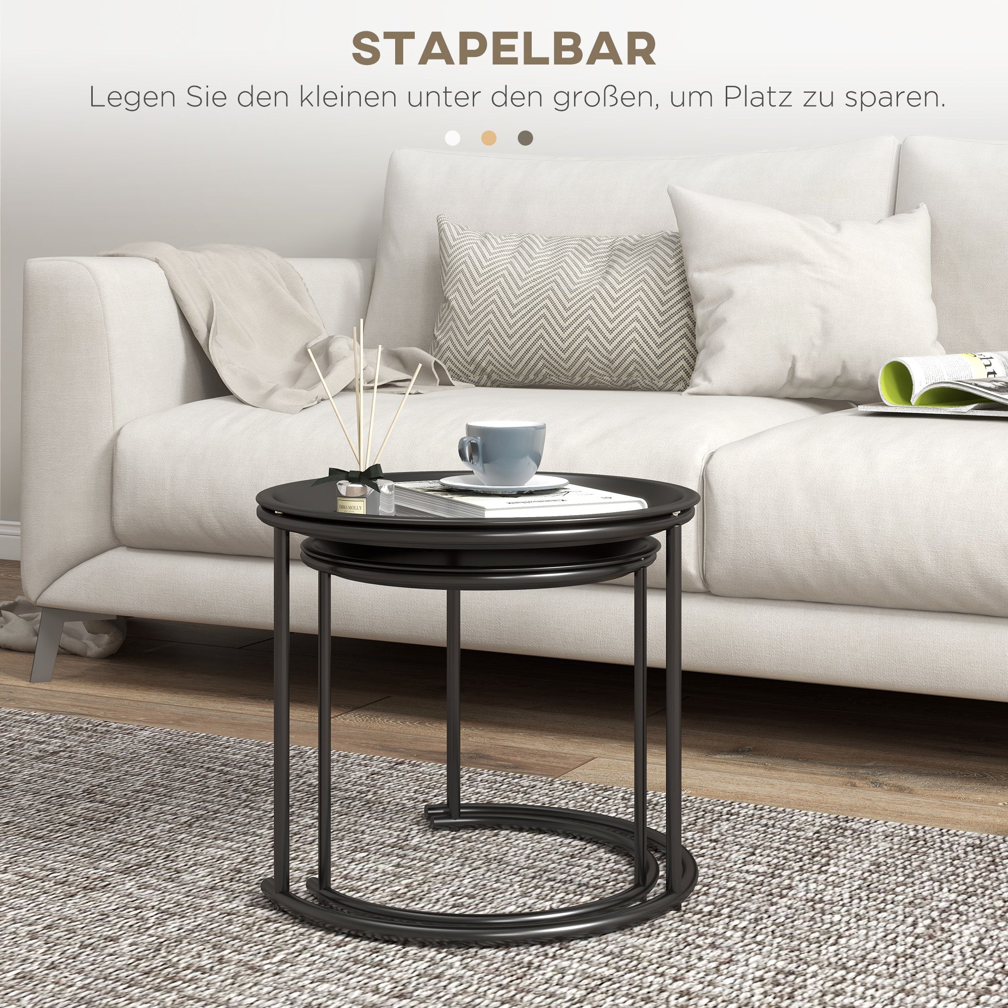 Coffee Tables, Round Stackable, Steel, Black