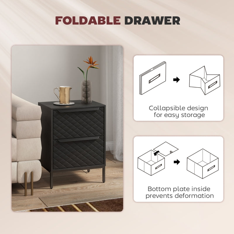 Chest of Drawers Dresser 2 Fabric Drawers Aluminium Handles Black