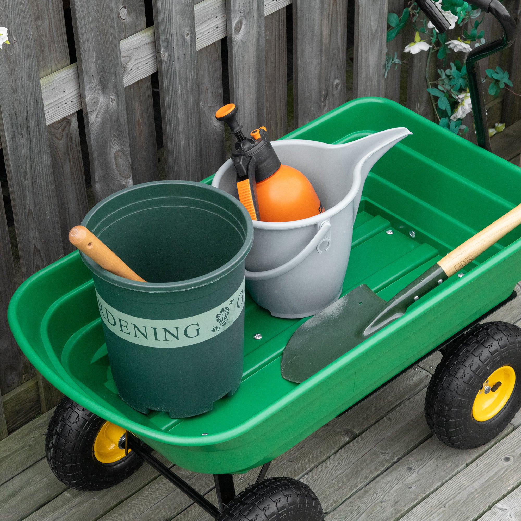 Garden Cart, 75L Tipping Dump Trolley 200kg Capacity - Green