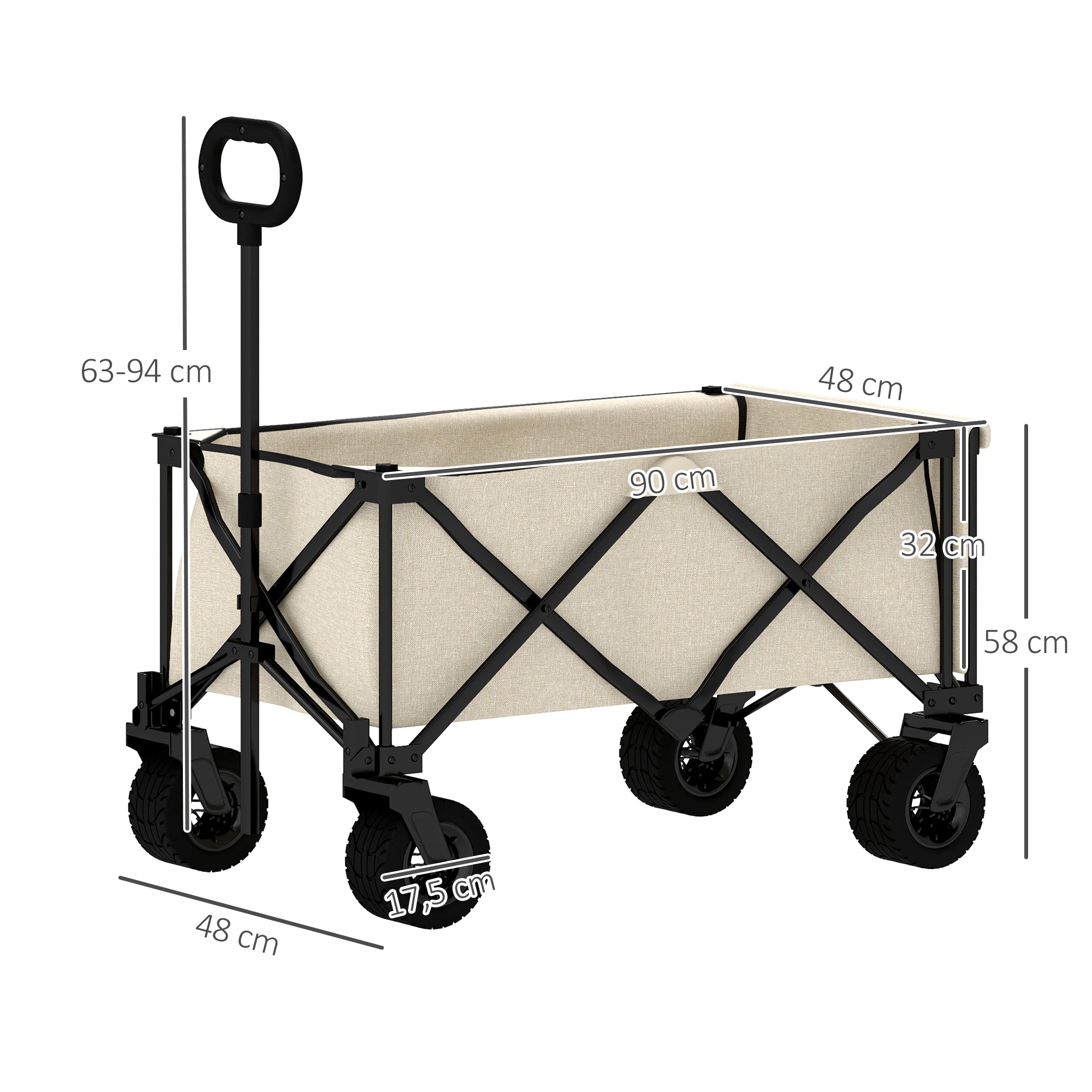 Garden Cart 100 kg, Foldable, 138 Liters, Beige