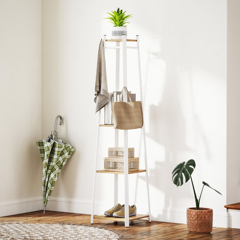 Compact Freestanding Coat Rack Multi-Storage Trapezium - White/Oak