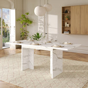 Extendable Dining Table 140/180x80cm Rectangular 6-8 Seater - White Marble