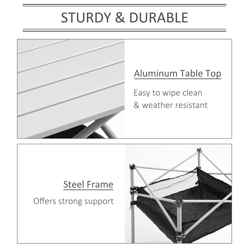 Portable Camping Table with Mesh Bag, Steel Frame, Silver Black