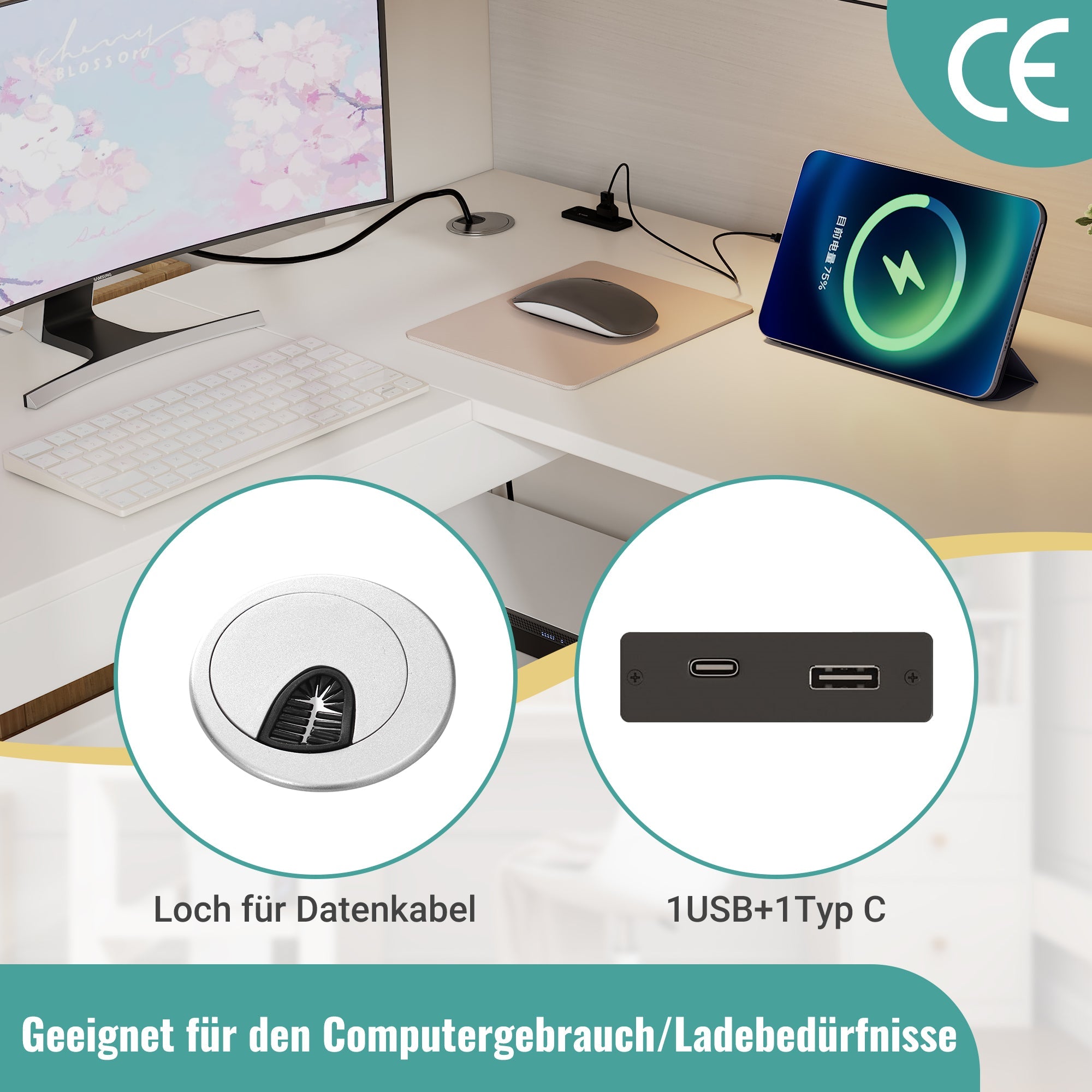 Children's Loft Bed with L-shaped Desk, Shelves, Drawers, USB/Type-C Charging Area, White