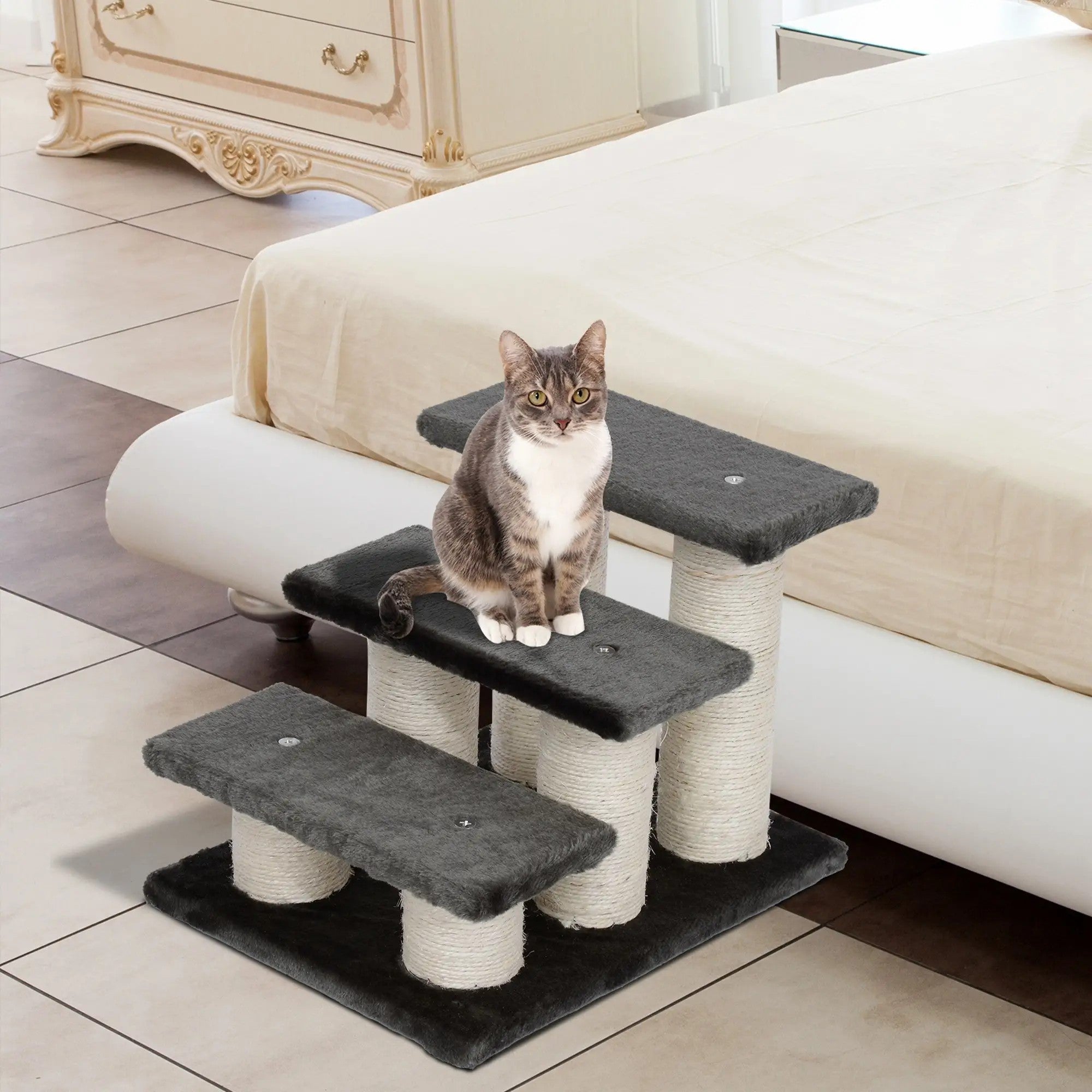 Pet Stairs 3-Step for Easy Entry and Exit Plush Dark Grey