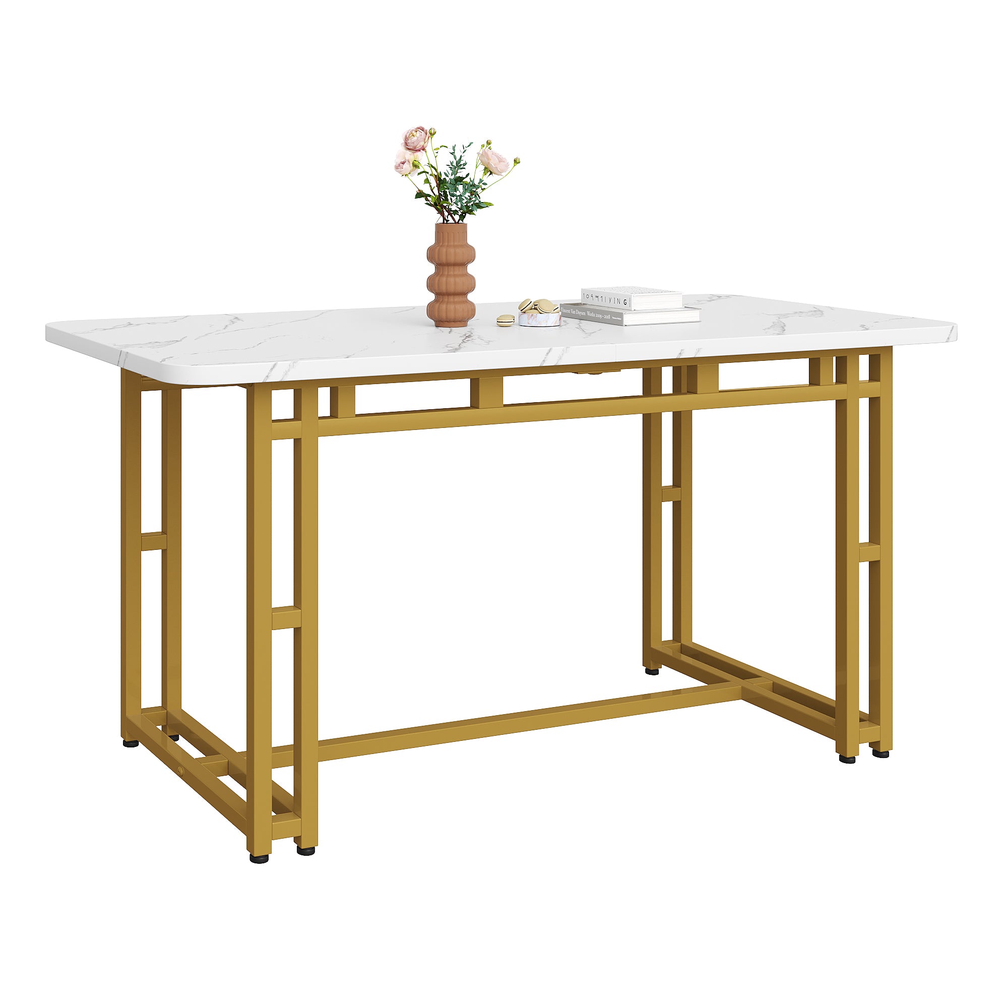 Lightweight Luxury Dining Table 120x70cm Rectangular Modern Metal Frame Golden Legs