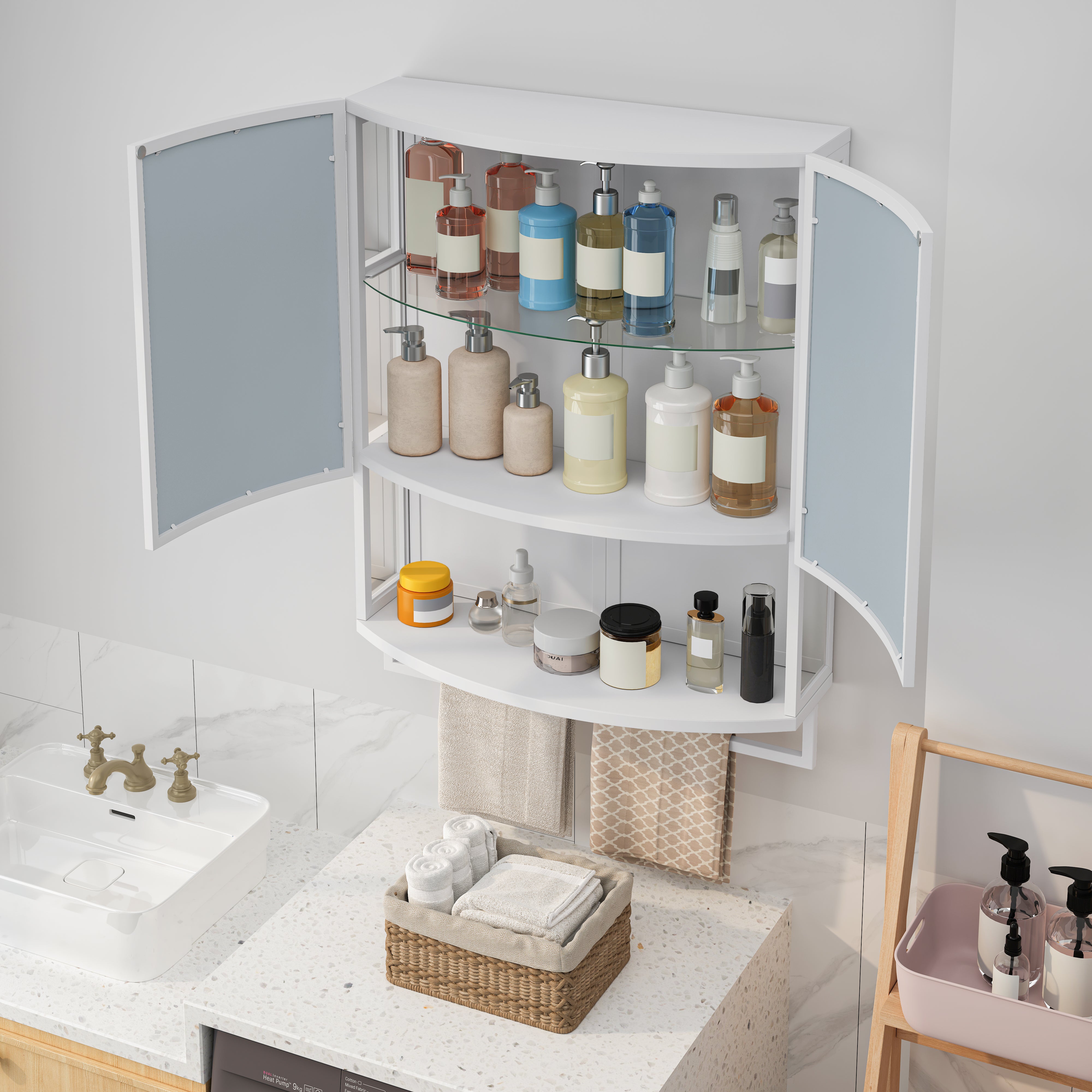 Wardrobe 60CM Modern Arched Double-Door Mirror Storage, White