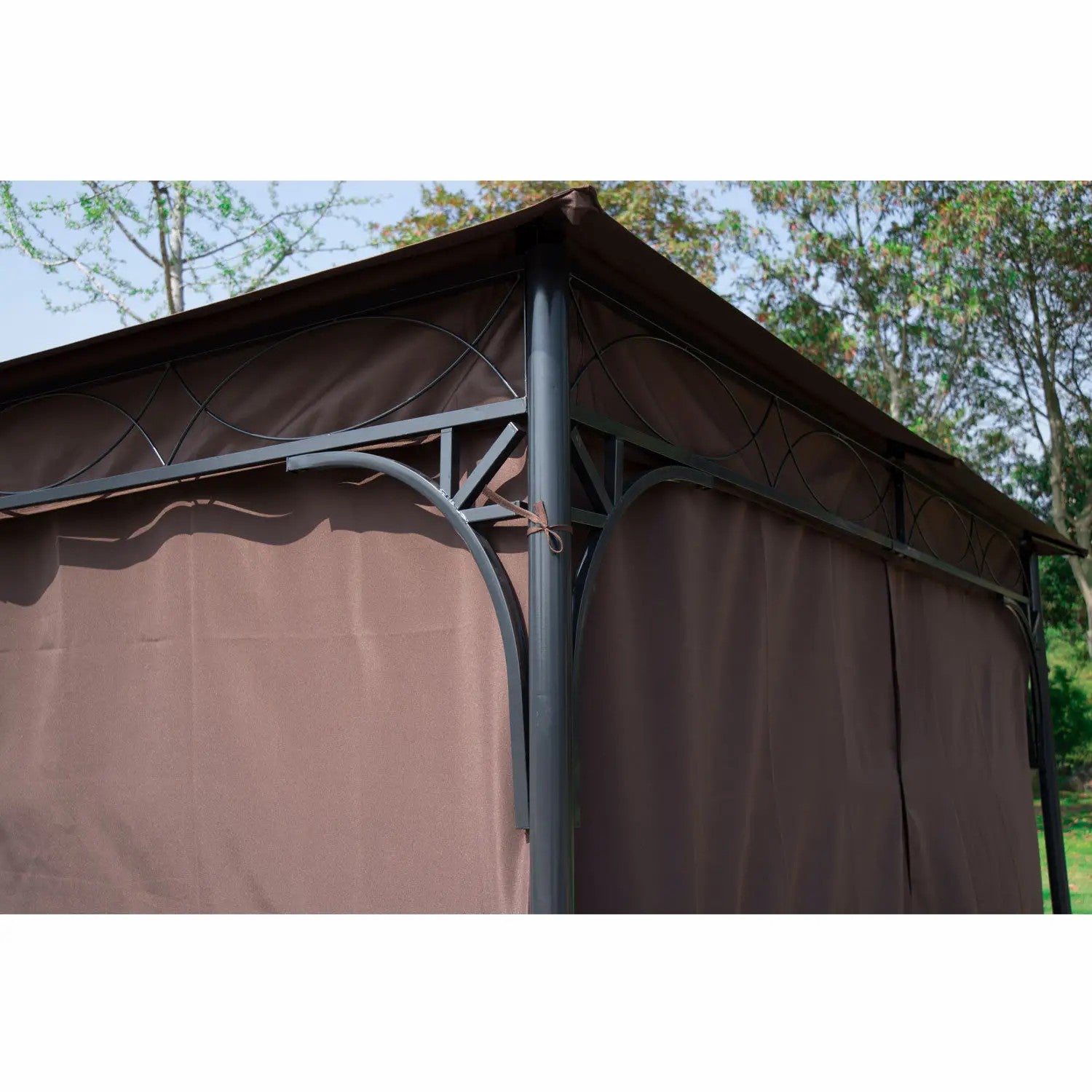 Garden Gazebo 3x3m Outdoor Canopy Shelter with Curtains, Steel Frame, Coffee
