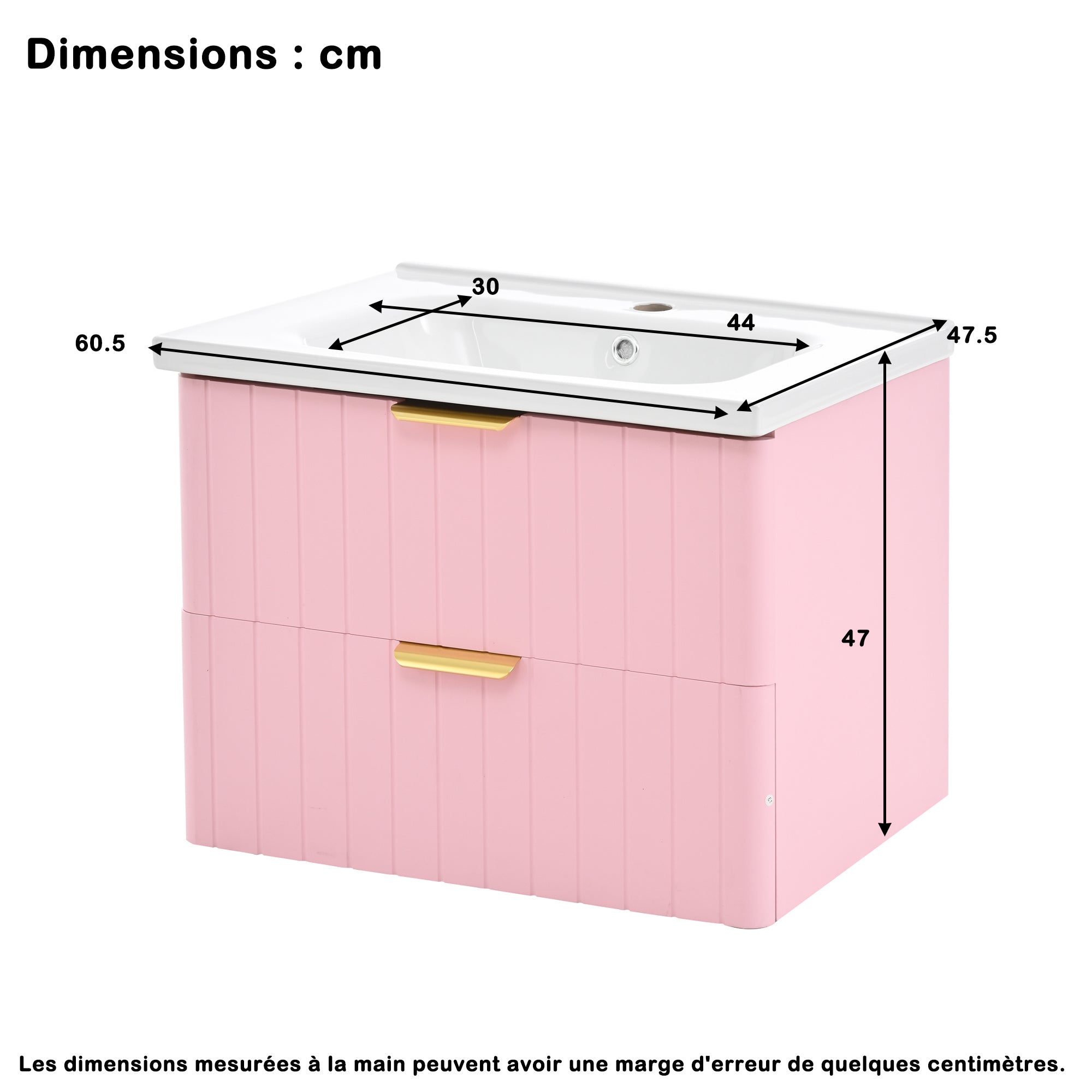 Wall-Hung Vanity Unit with Ceramic Sink and Double Storage, Pink