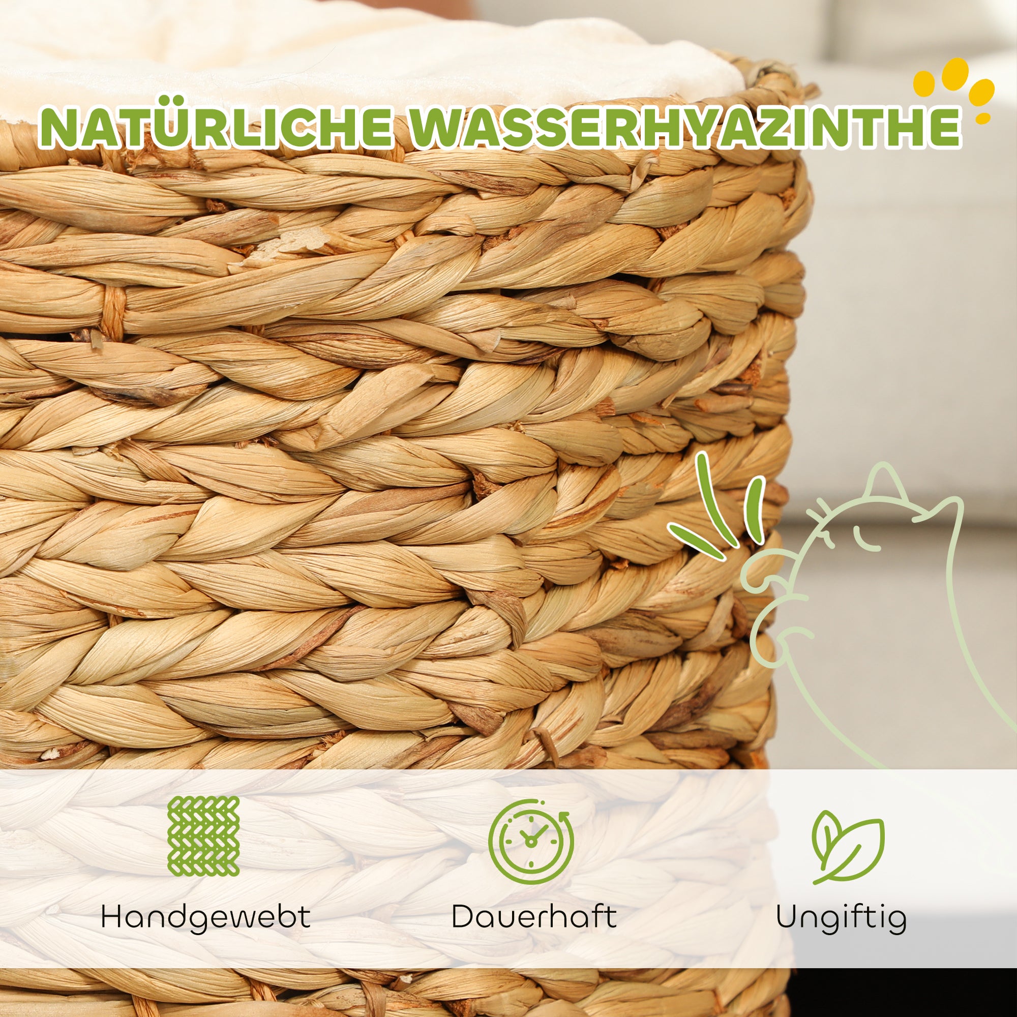 Cat Scratching Barrel, 50cm 2 Caves Cushion, Water Hyacinth Light Brown